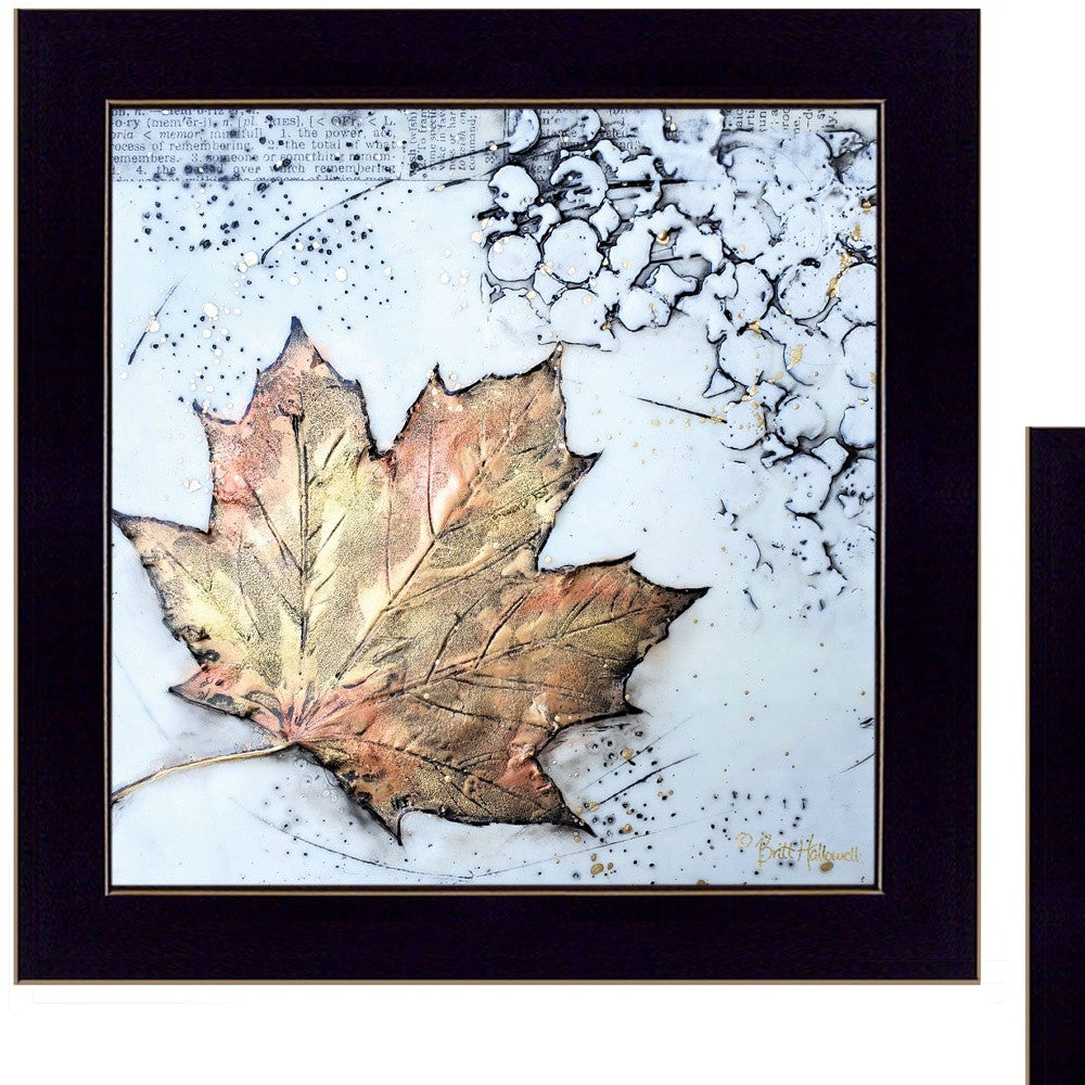 Set Of Two Fall Leaves Abstract Black Framed Print Wall Art