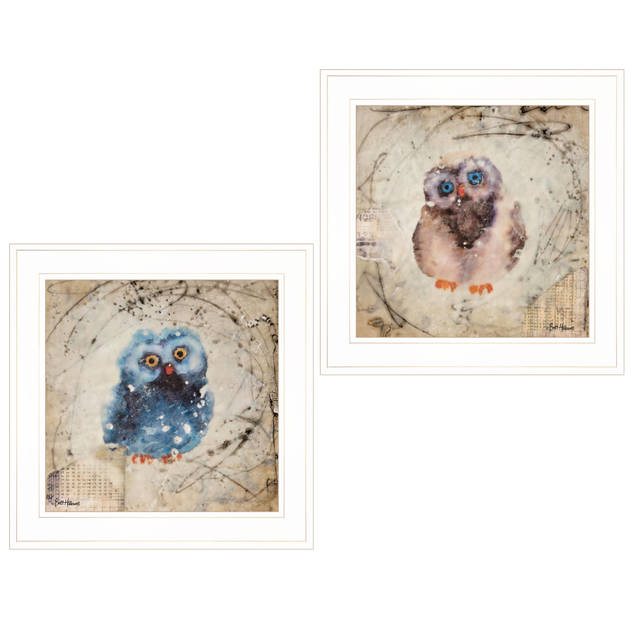 Set Of Two Wonder Years Owls 1 White Framed Print Wall Art