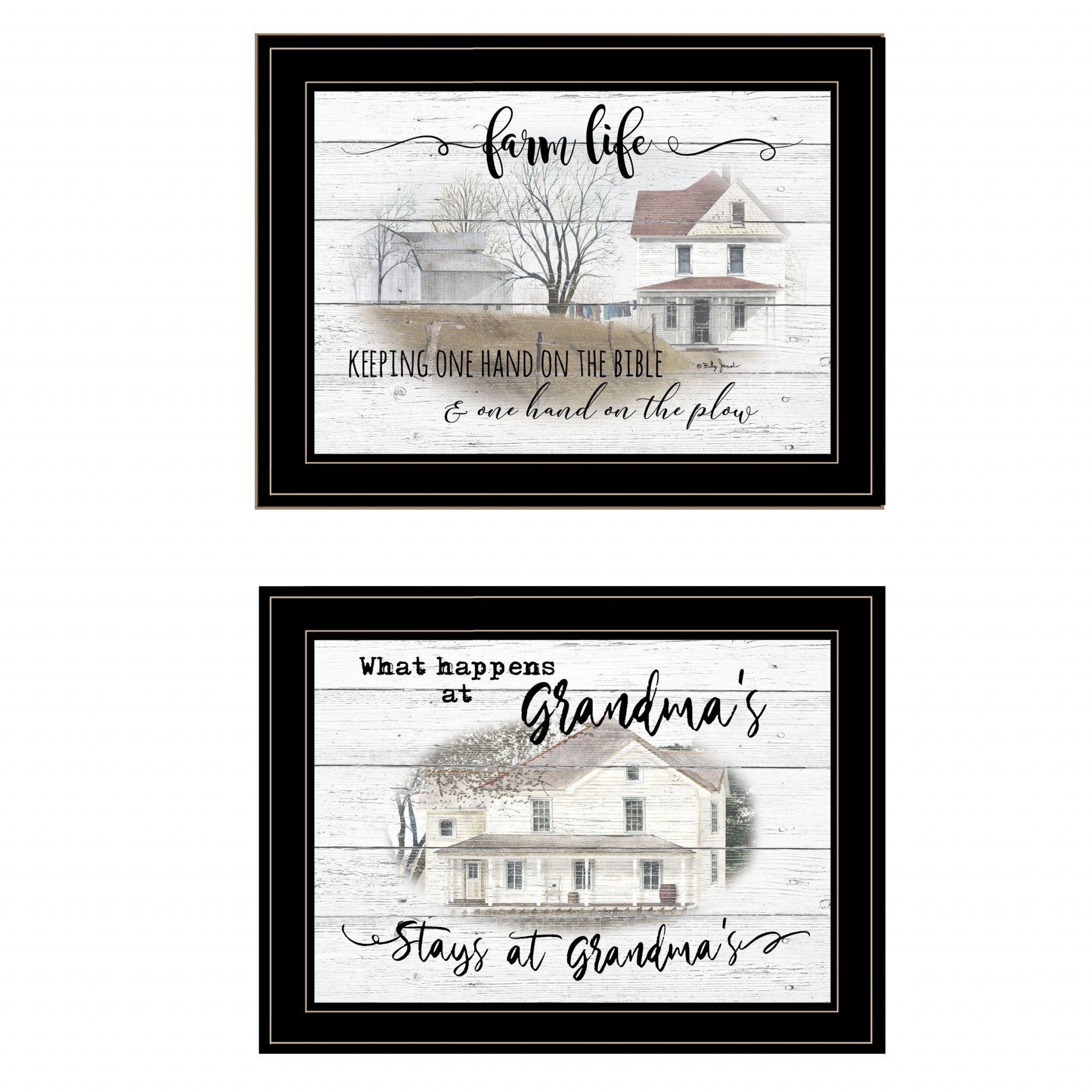 Set Of Two Stays At Grandmas and Bible Farmhouse Black Framed Print Wall Art