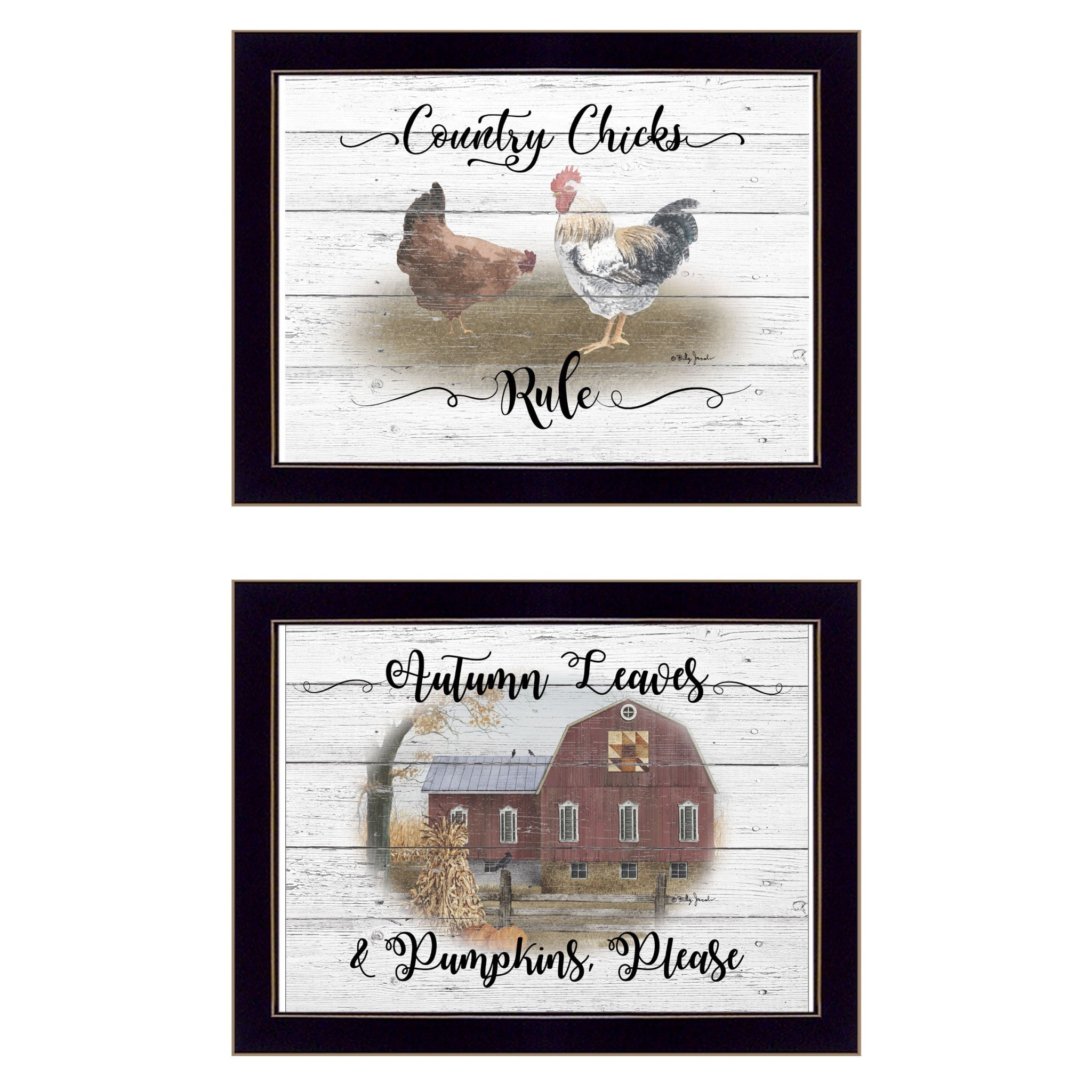 Set Of Two Country Living Black Framed Print Wall Art