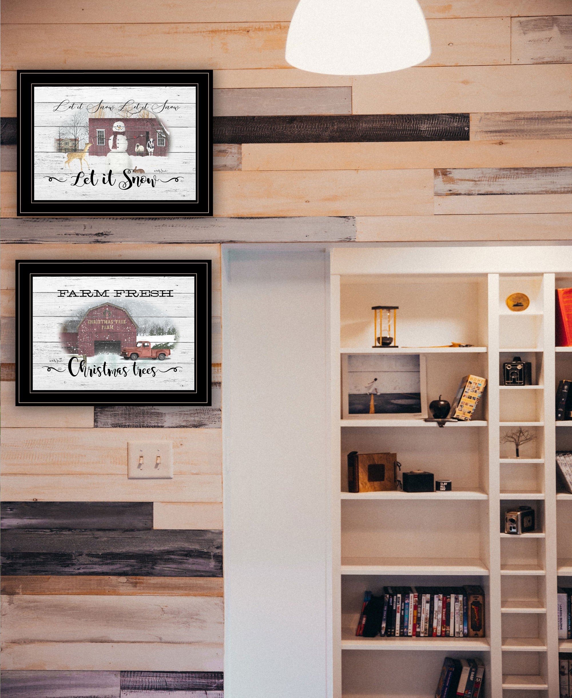 Set Of Two Farm Christmas 2 Black Framed Print Wall Art