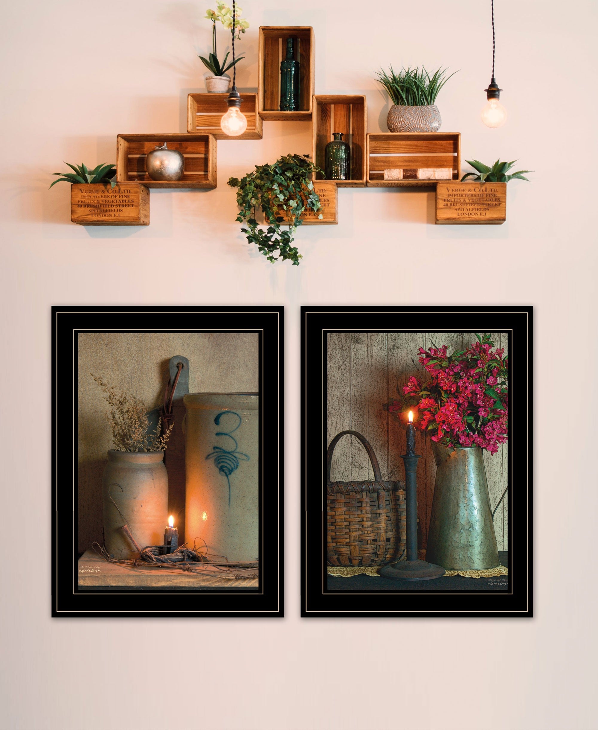 Set Of Two Country Candlelight Black Framed Print Wall Art