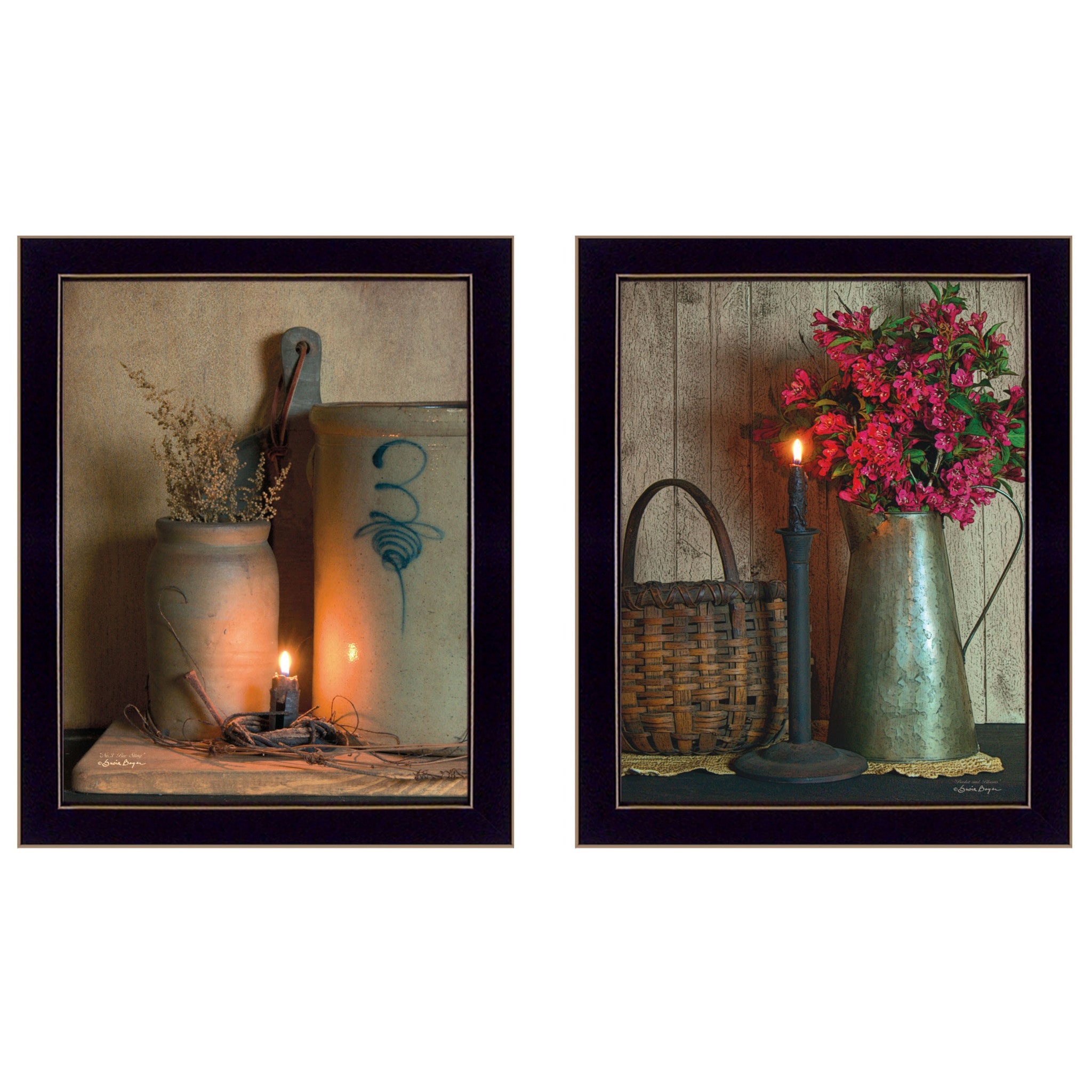 Set Of Two Country Candlelight Black Framed Print Wall Art