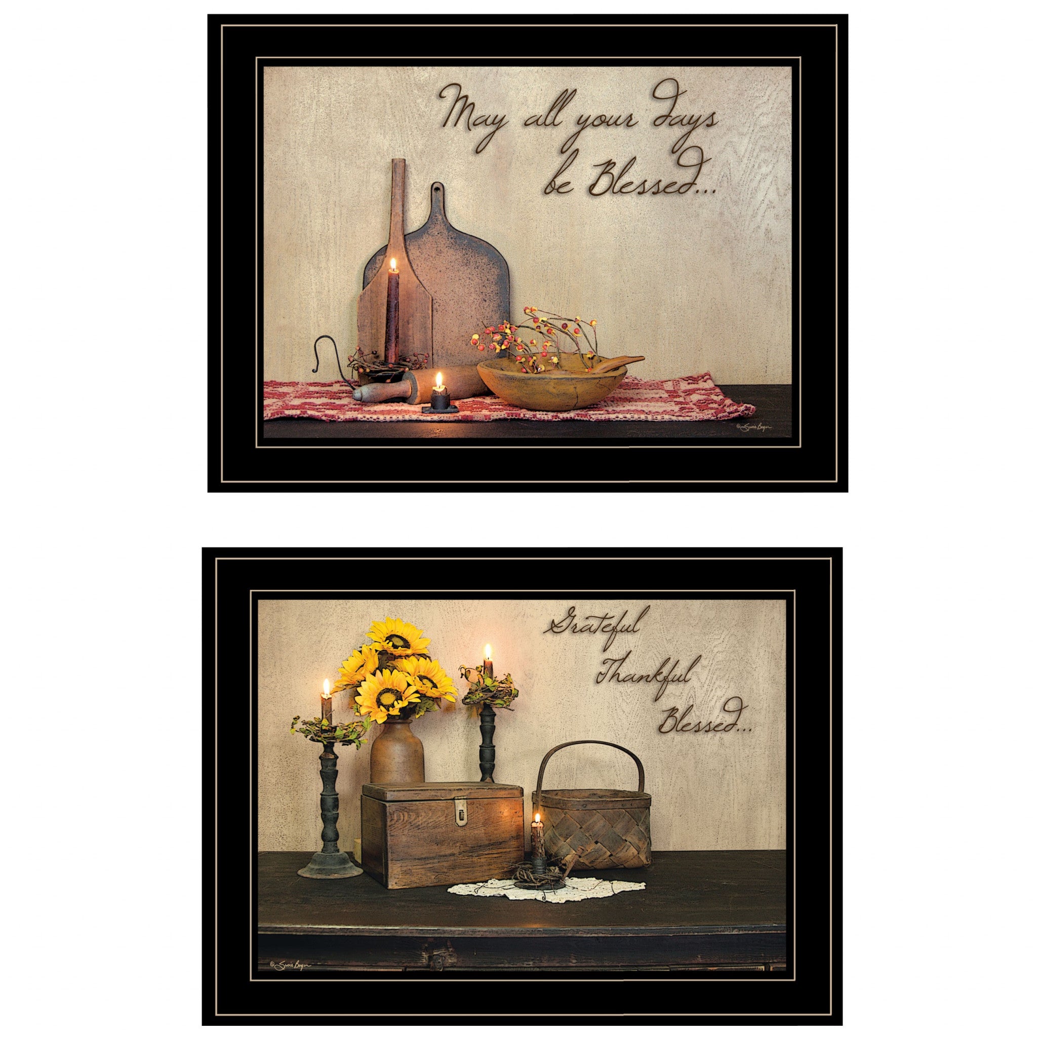 Set Of Two Twice Blessed Black Framed Print Wall Art