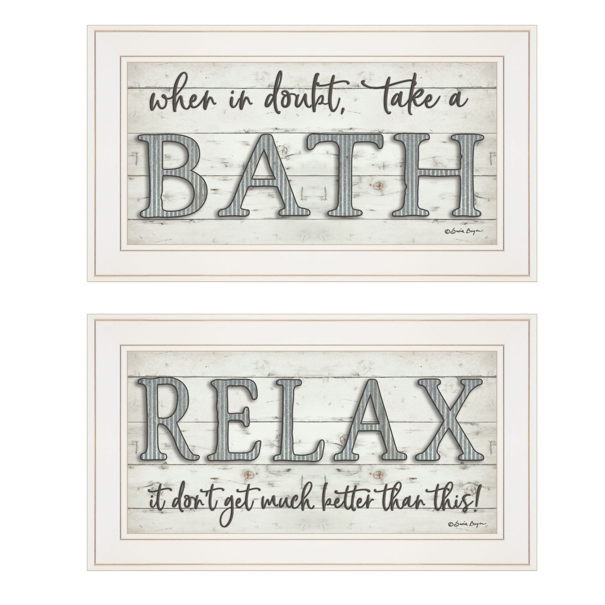 Set Of Two Bath Relax 1 White Framed Print Bathroom Wall Art