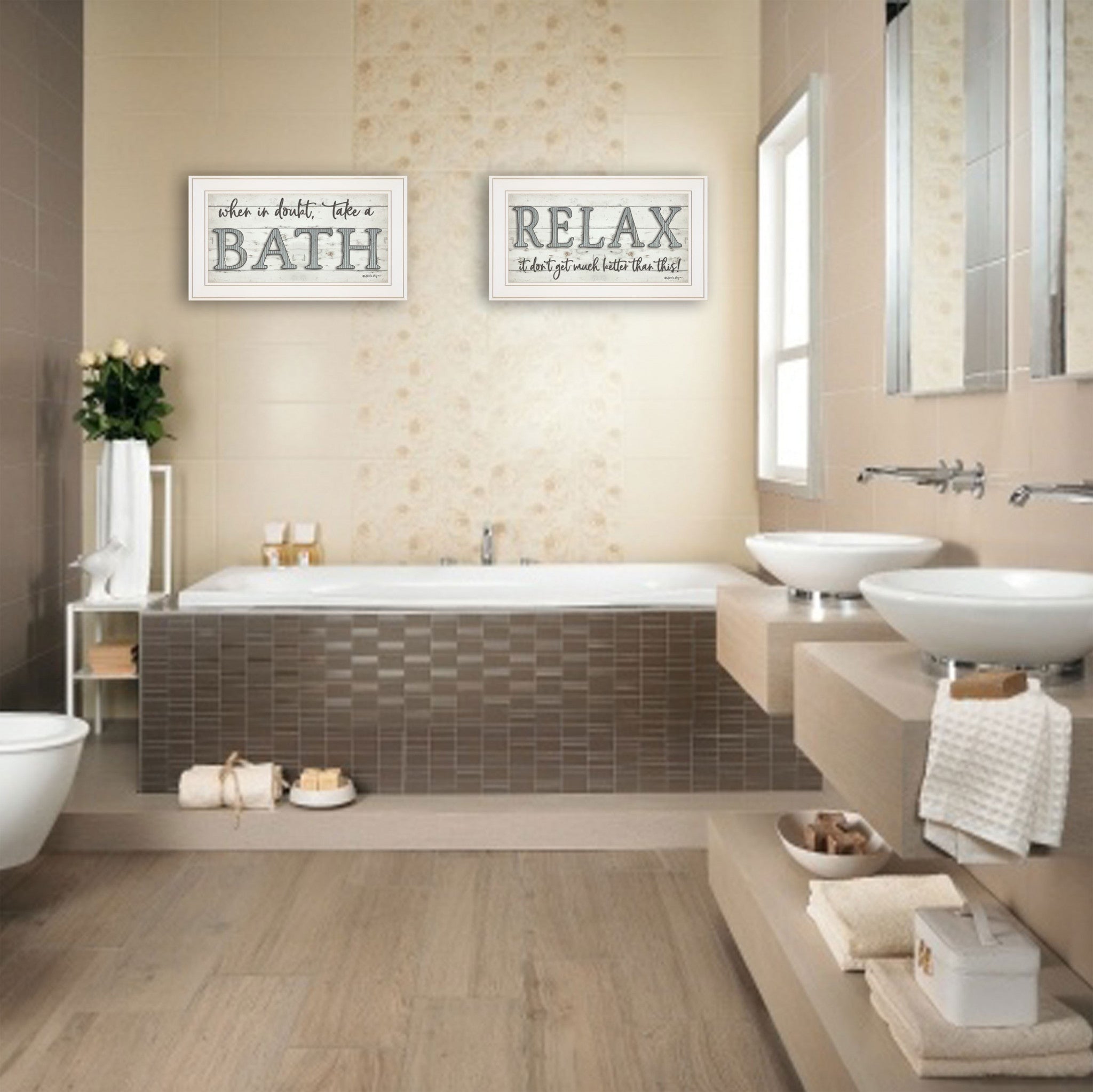 Set Of Two Bath Relax 1 White Framed Print Bathroom Wall Art