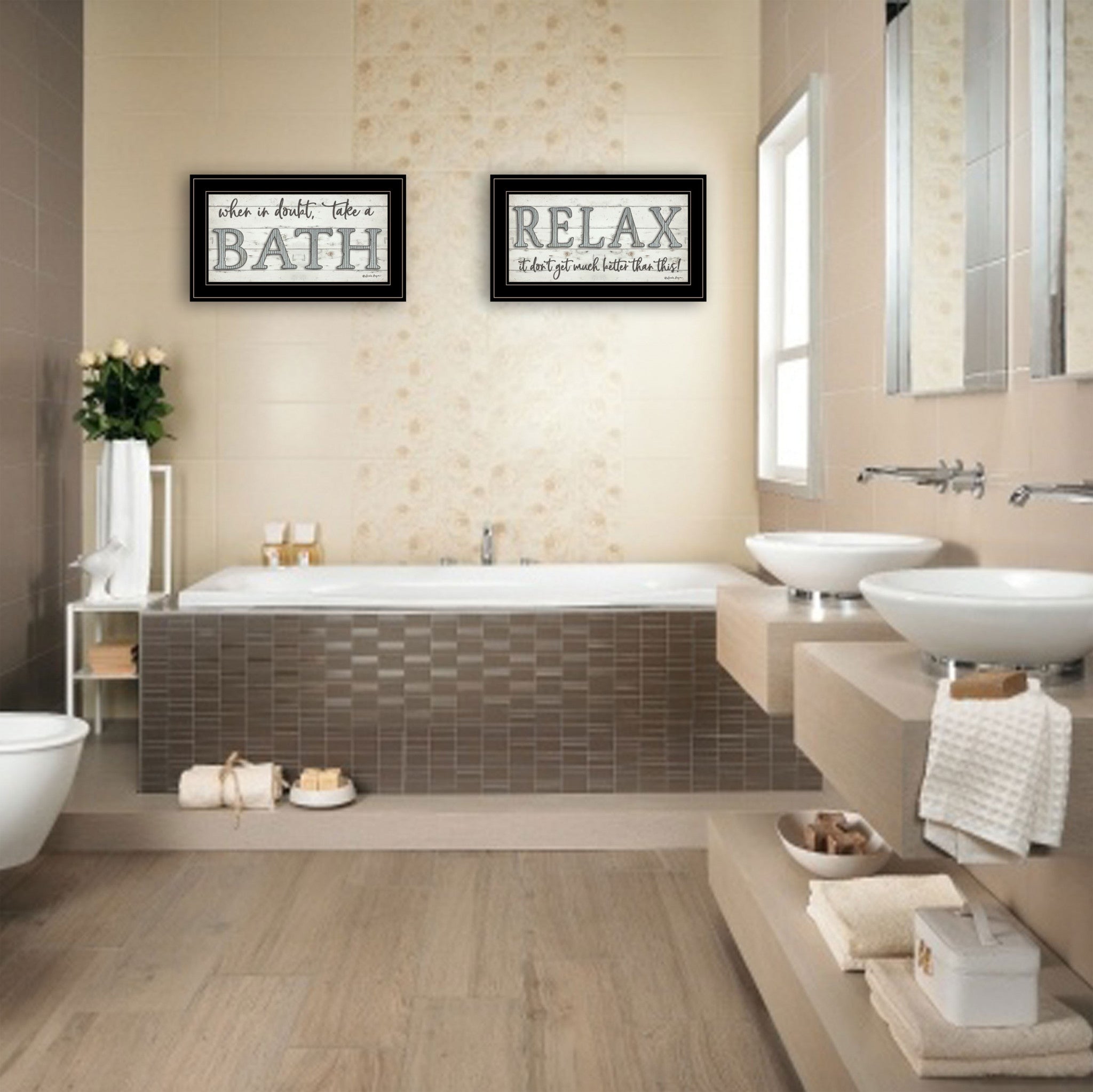 Set Of Two Bath Relax 2 Black Framed Print Bathroom Wall Art