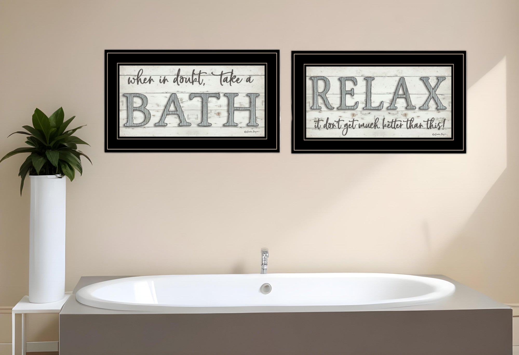 Set Of Two Bath Relax 2 Black Framed Print Bathroom Wall Art