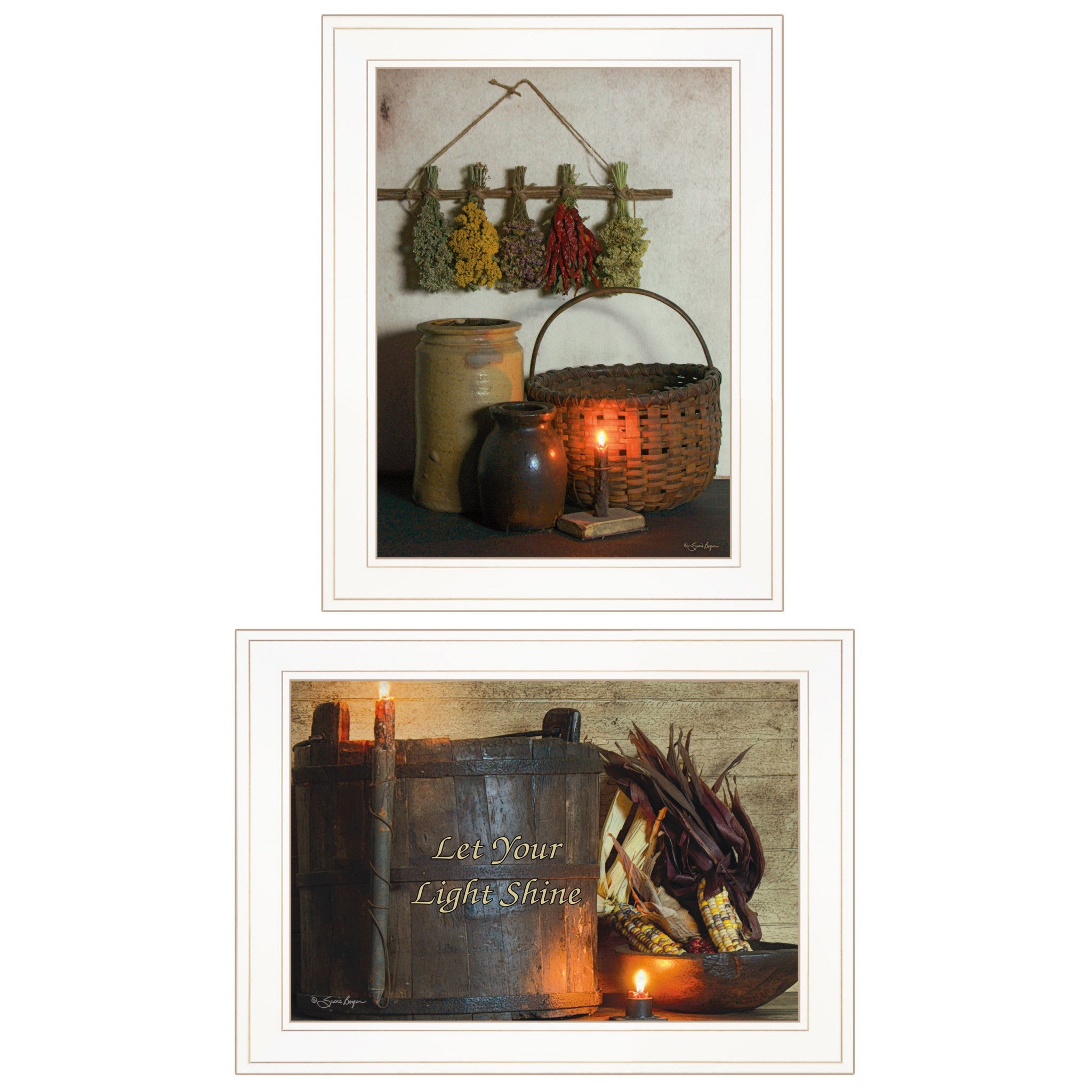 Set Of Two Let Your Light Shine White Framed Print Wall Art