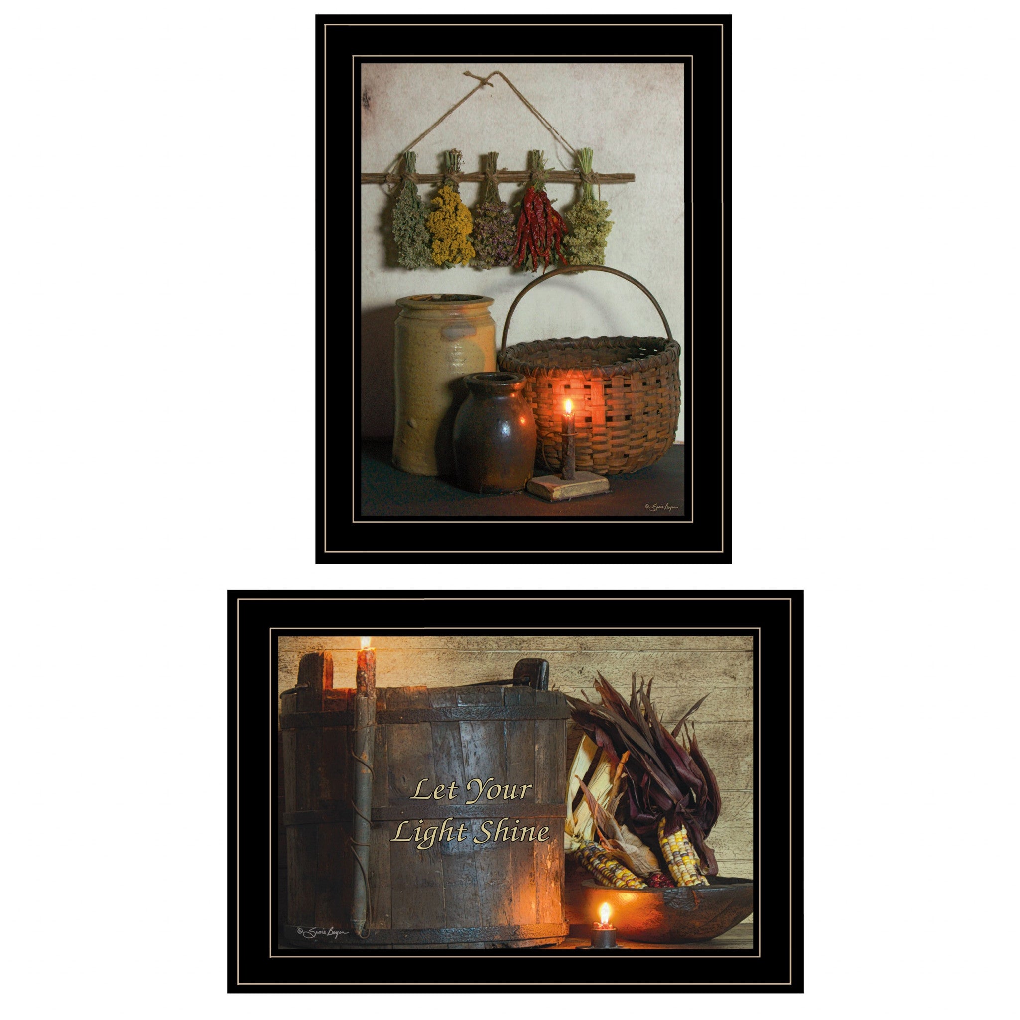 Set Of Two Let Your Light Shine 2 Black Framed Print Wall Art