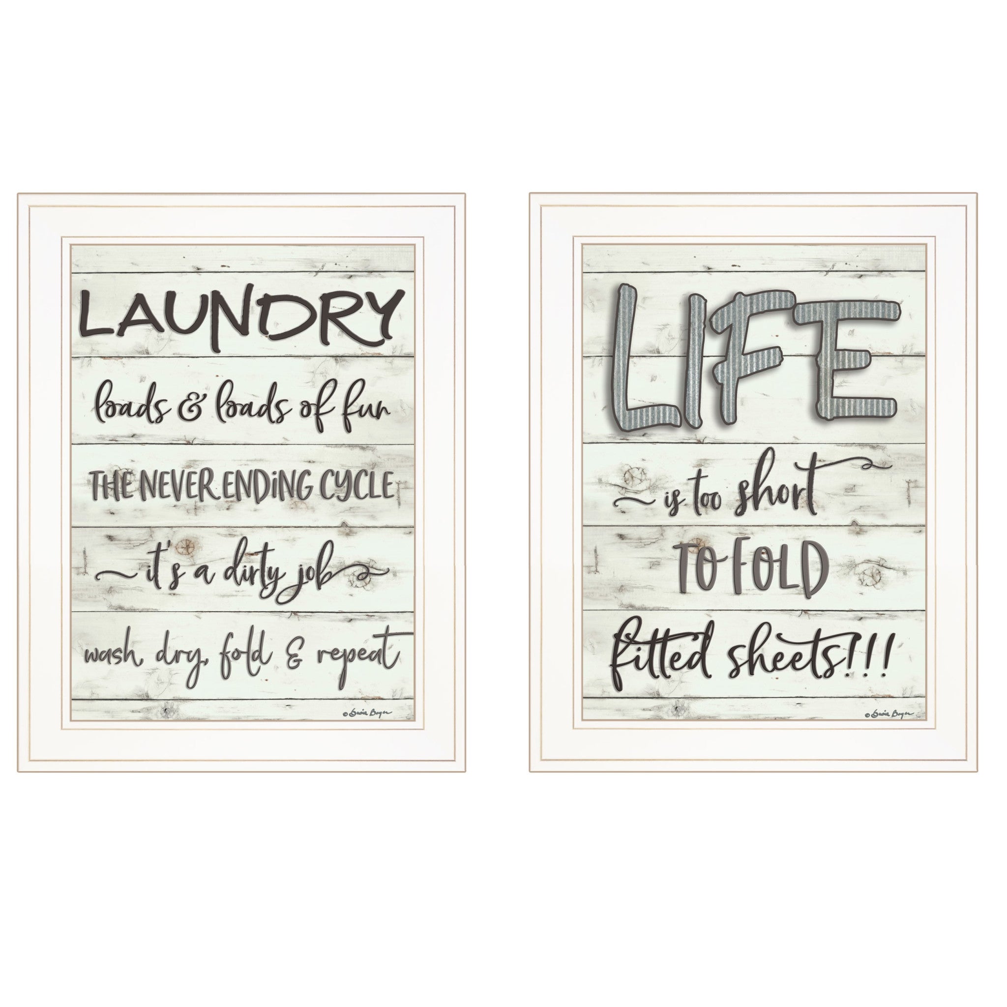 Set Of Two Loads Of Fun 1 White Framed Print Bathroom Wall Art