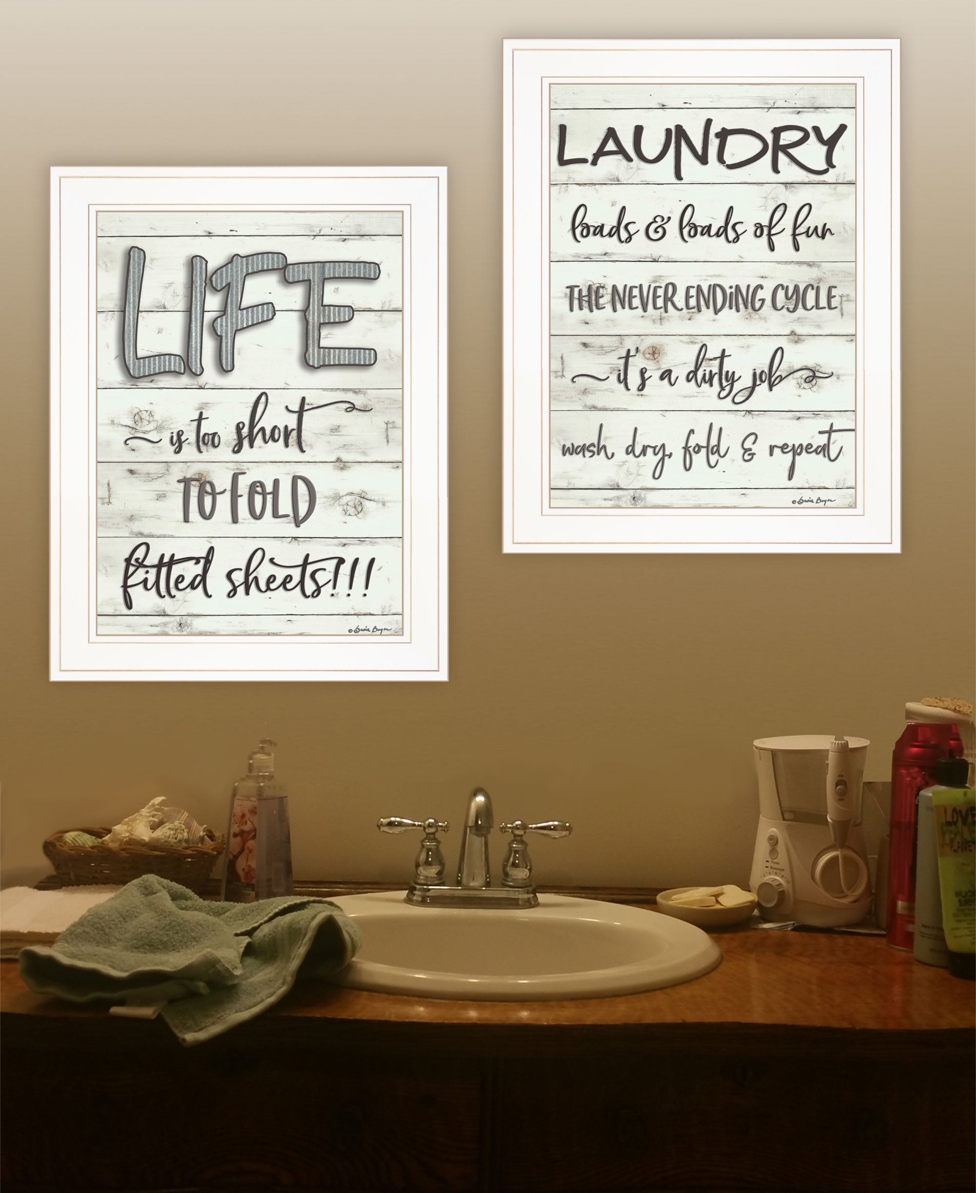 Set Of Two Loads of Fun 1 White Framed Print Bathroom Wall Art