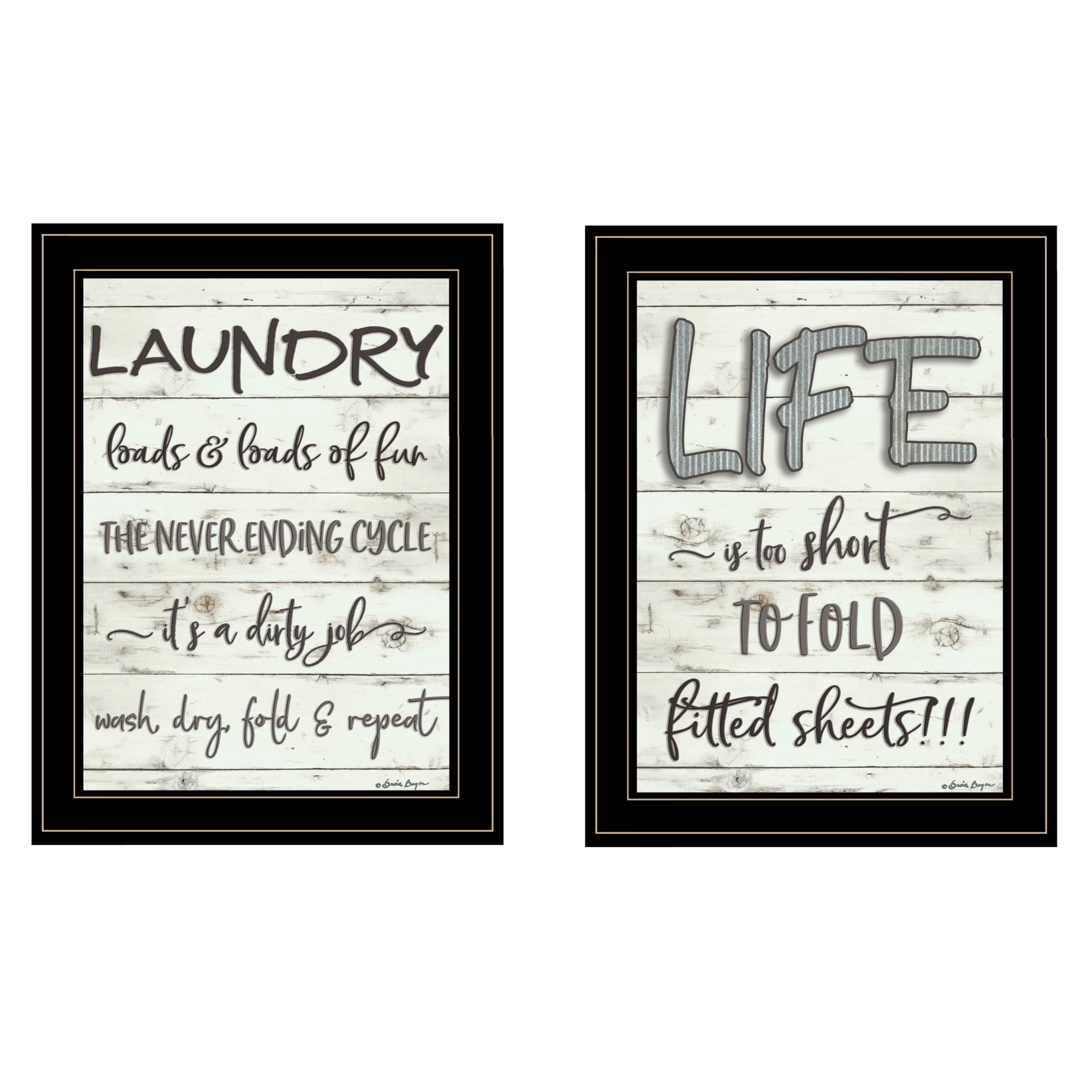 Set Of Two Loads Of Fun 2 Black Framed Print Bathroom Wall Art