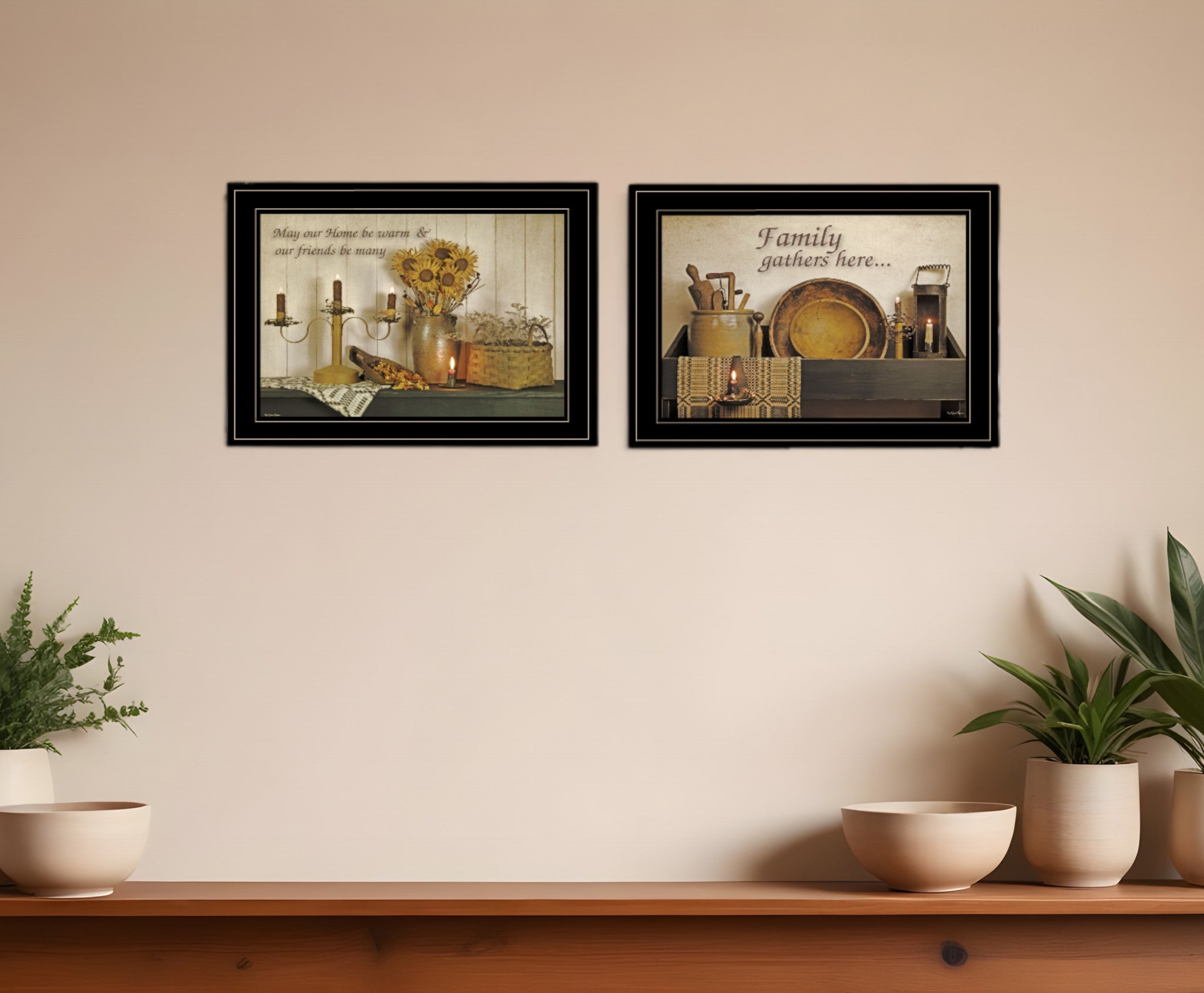 Set Of Two May Our Hearts Be Warm 2 Black Framed Print Kitchen Wall Art