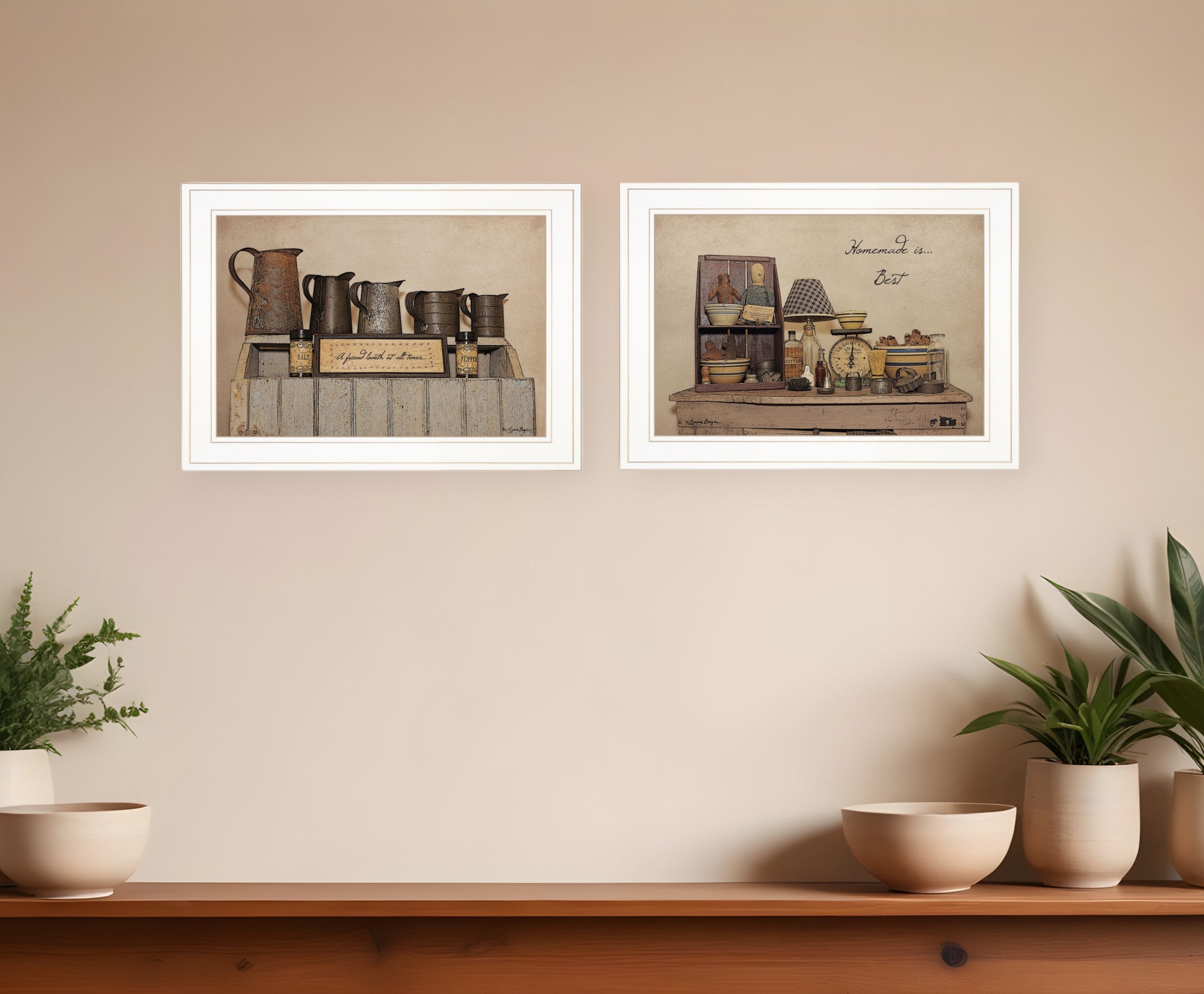 Set Of Two Homemade is Best 1 White Framed Print Kitchen Wall Art