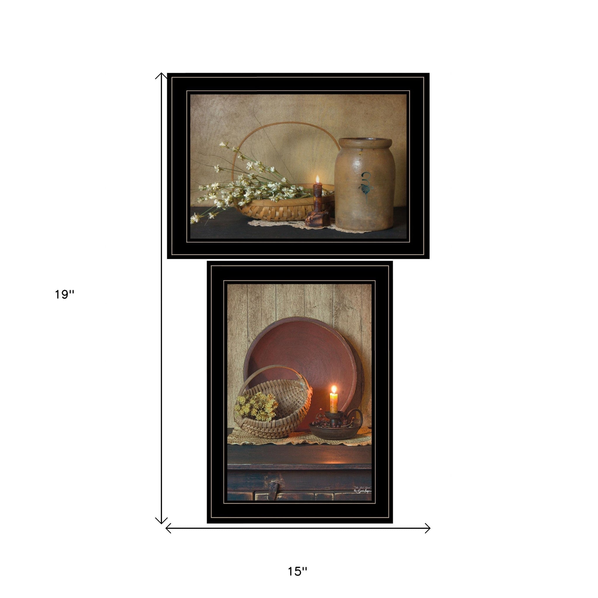 Set Of Two Candle Light and Flowers 2 Black Framed Print Wall Art