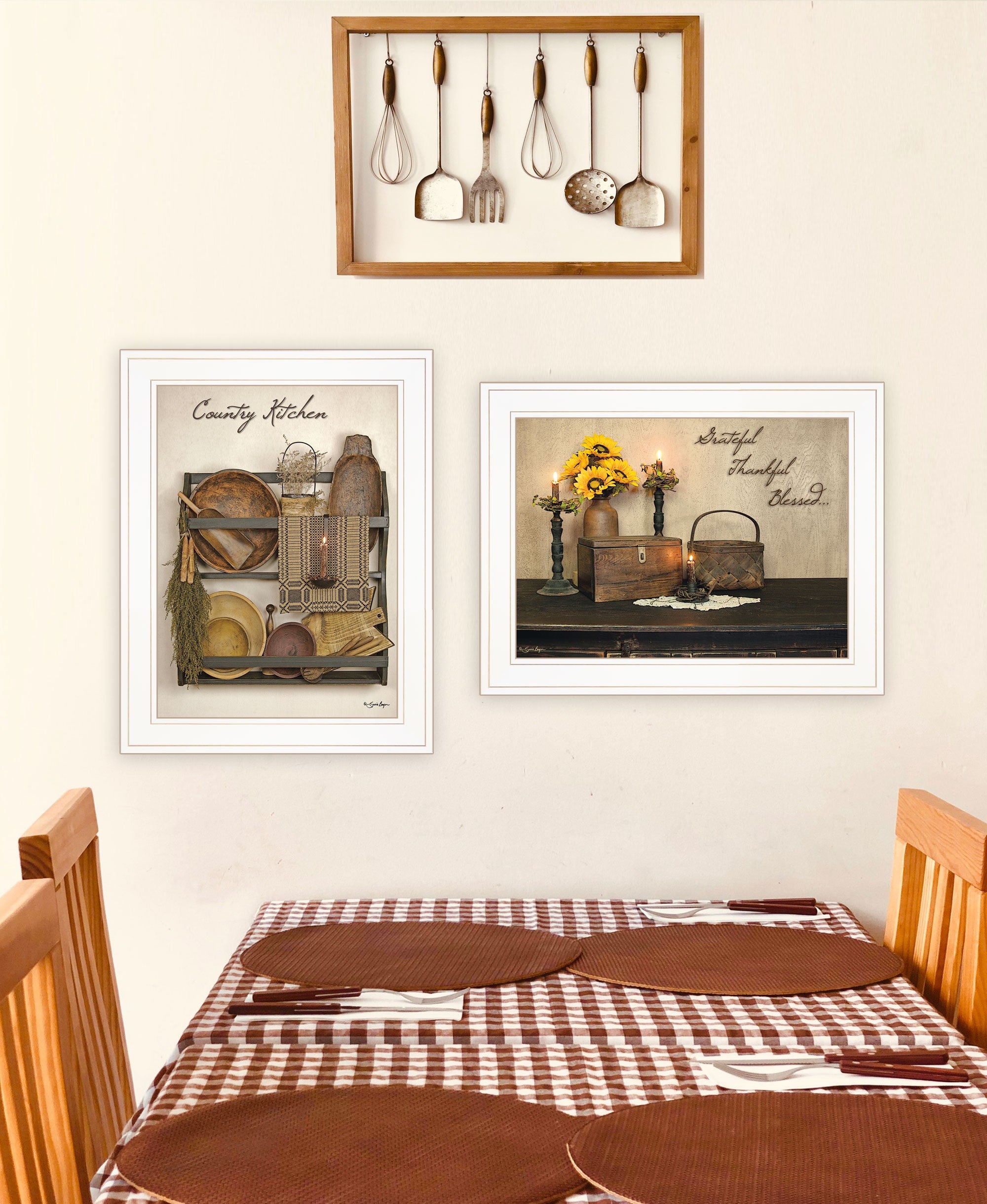 Set Of Two Grateful and Blessed White Framed Print Kitchen Wall Art