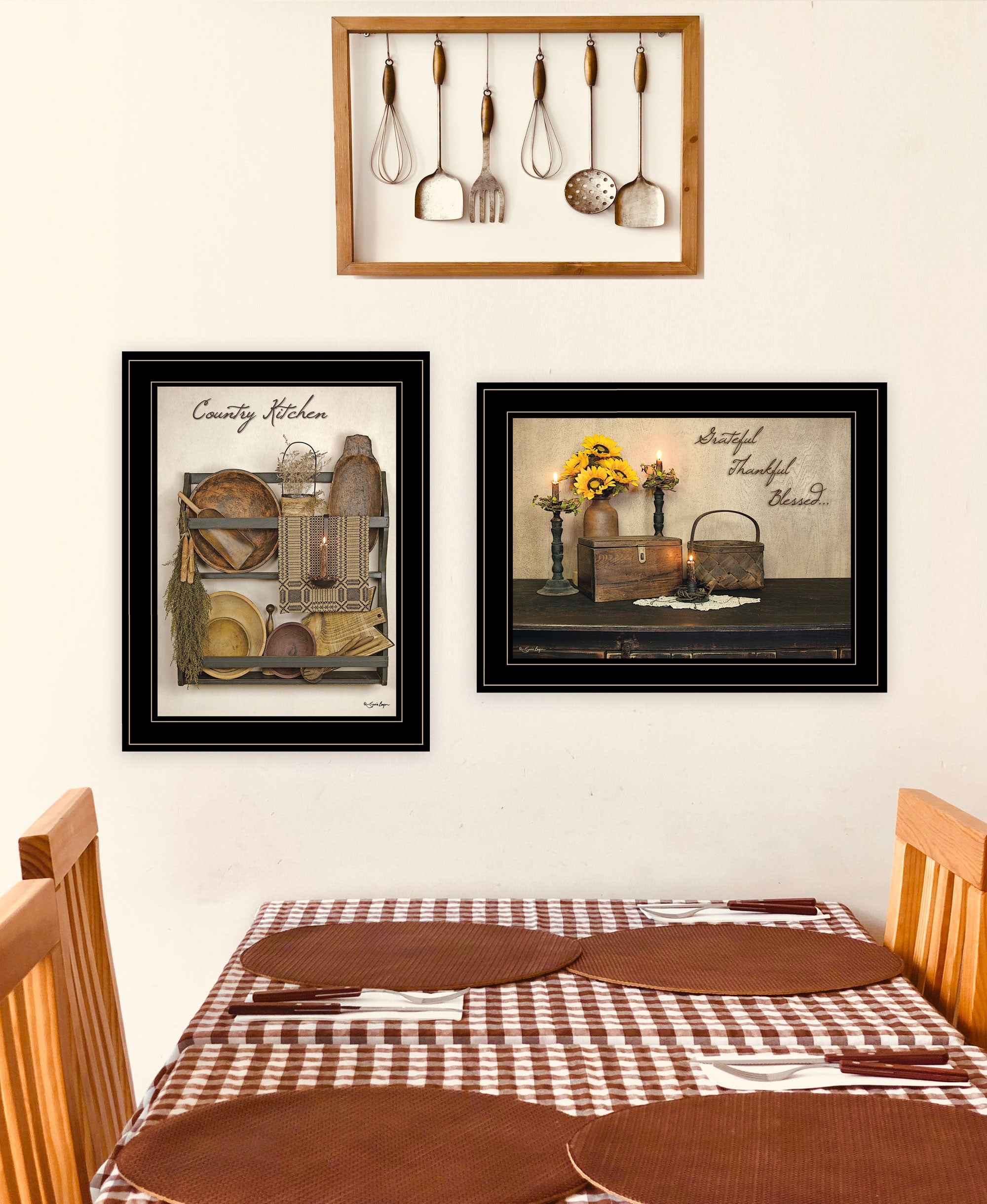 Set Of Two Grateful And Blessed Black Framed Print Kitchen Wall Art