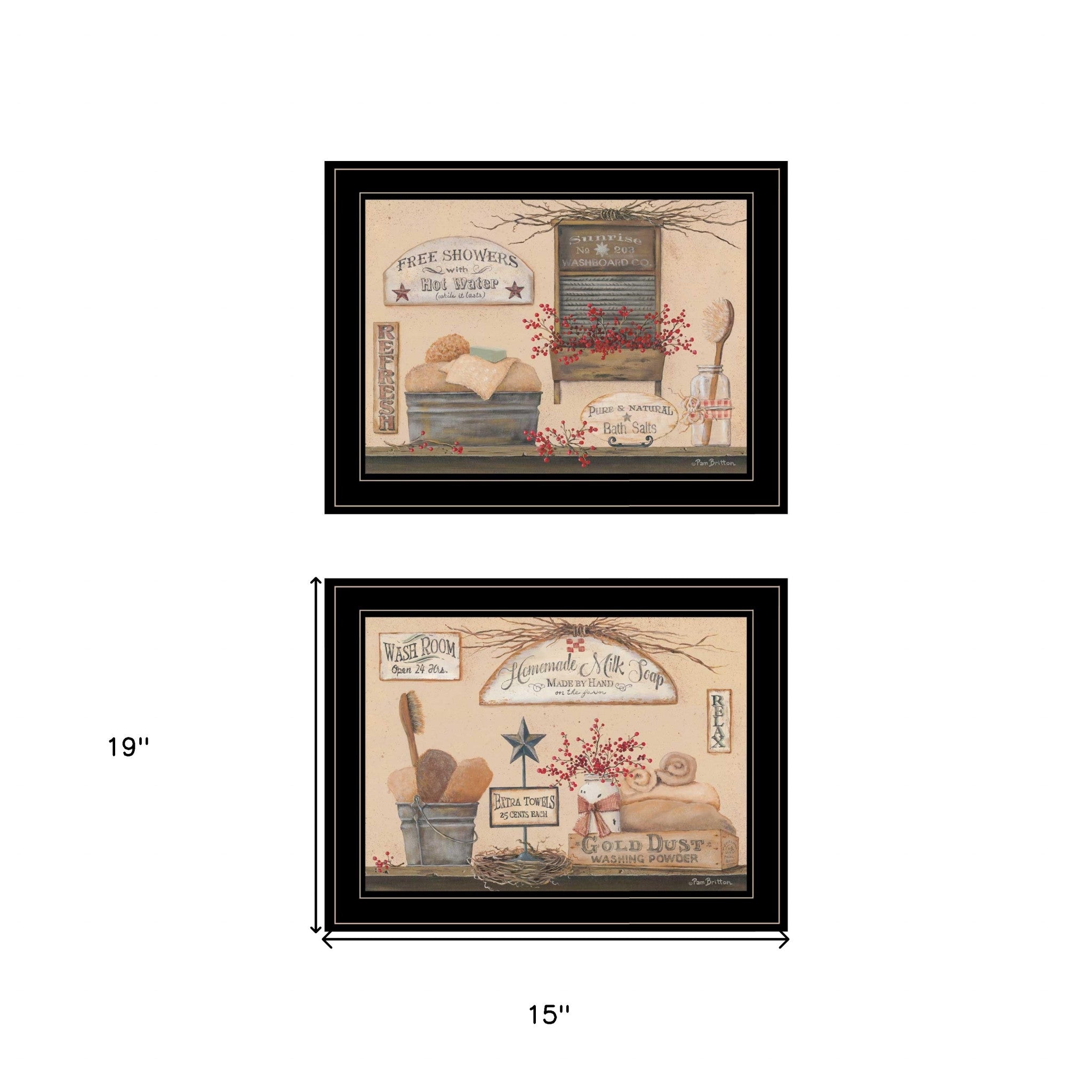 Set Of Two Wash Room Black Two Rim Framed Print Bathroom Wall Art