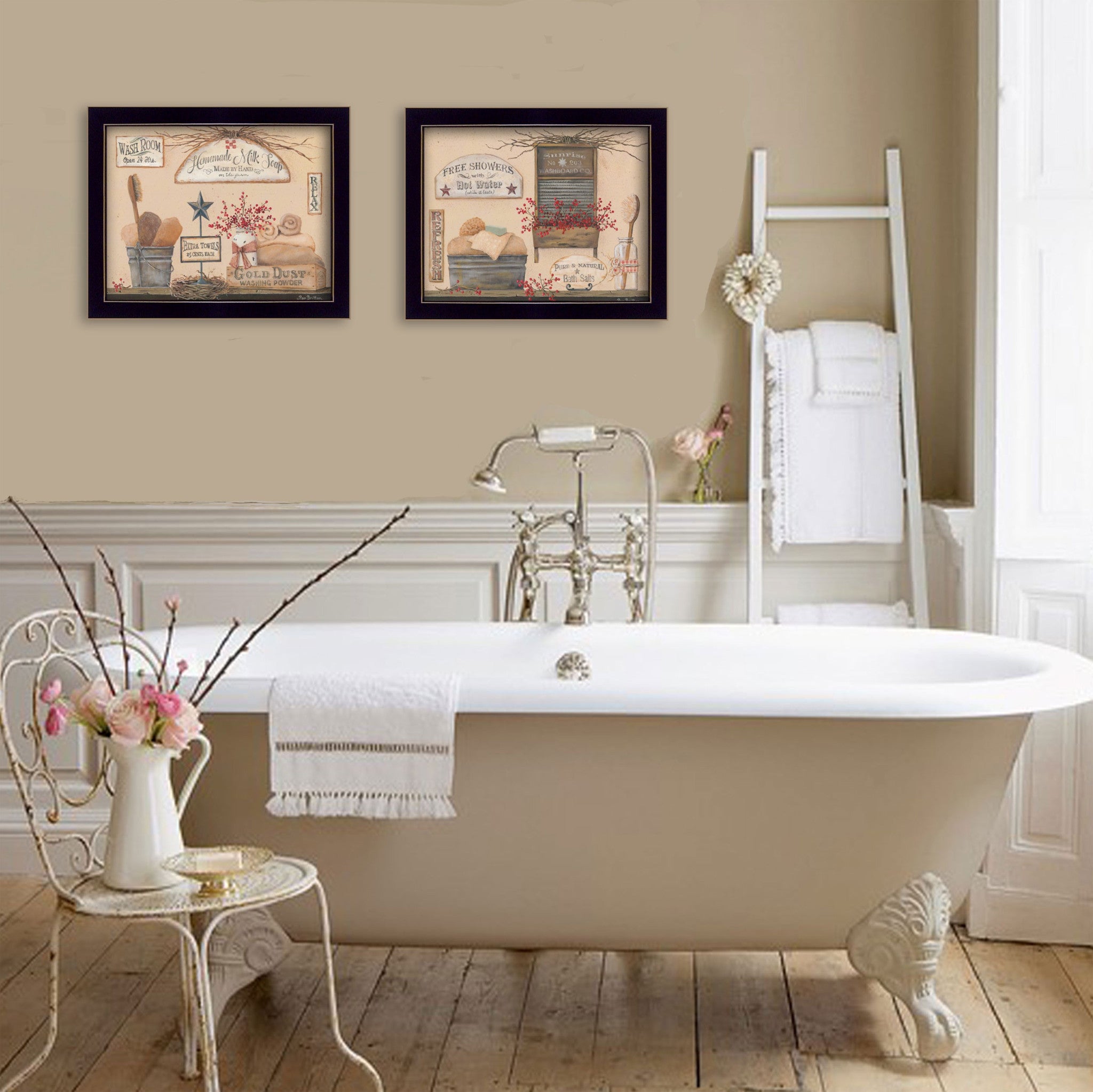 Set Of Two Wash Room Black Framed Print Bathroom Wall Art