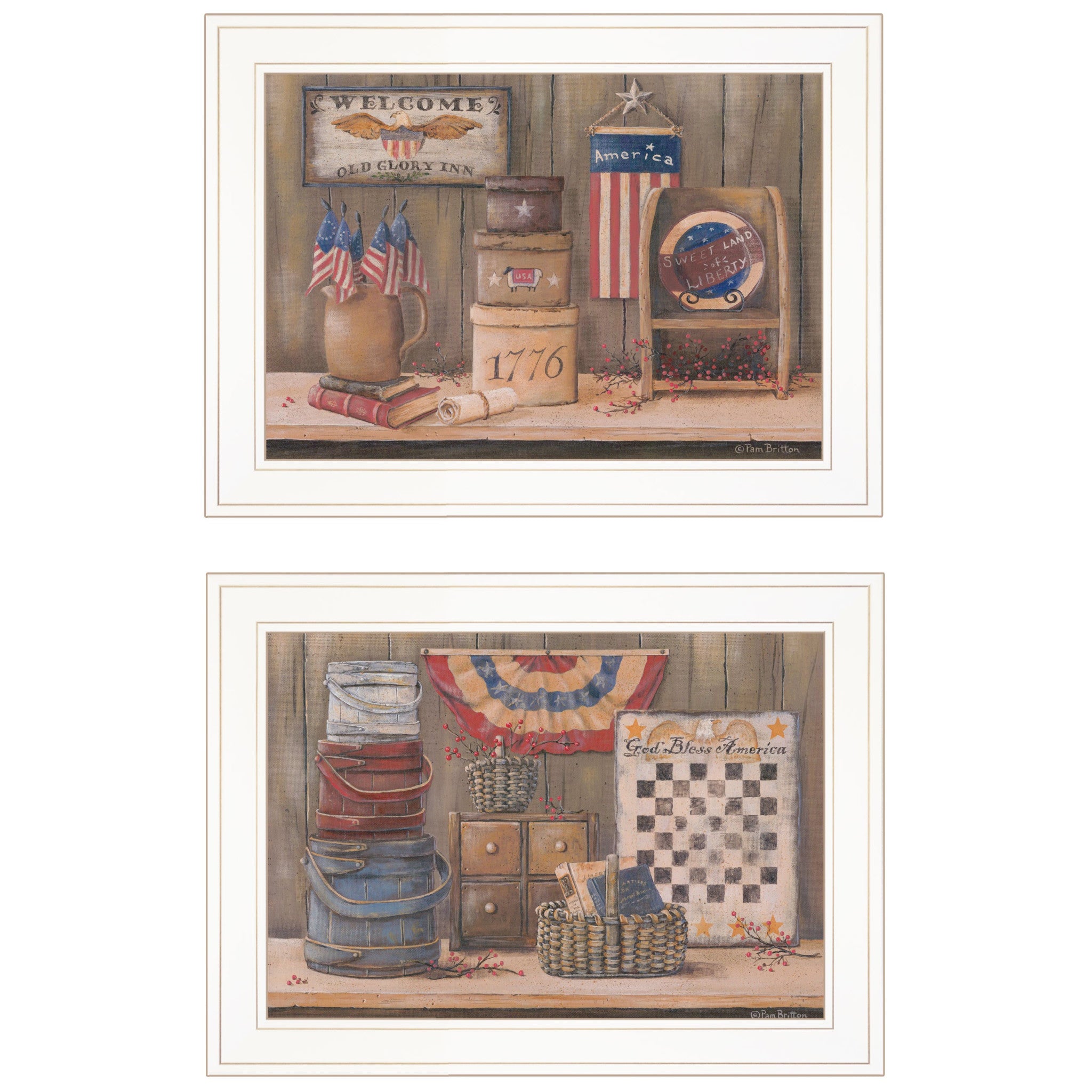 Set Of Two Sweet Land of Liberty 2 White Framed Print Wall Art