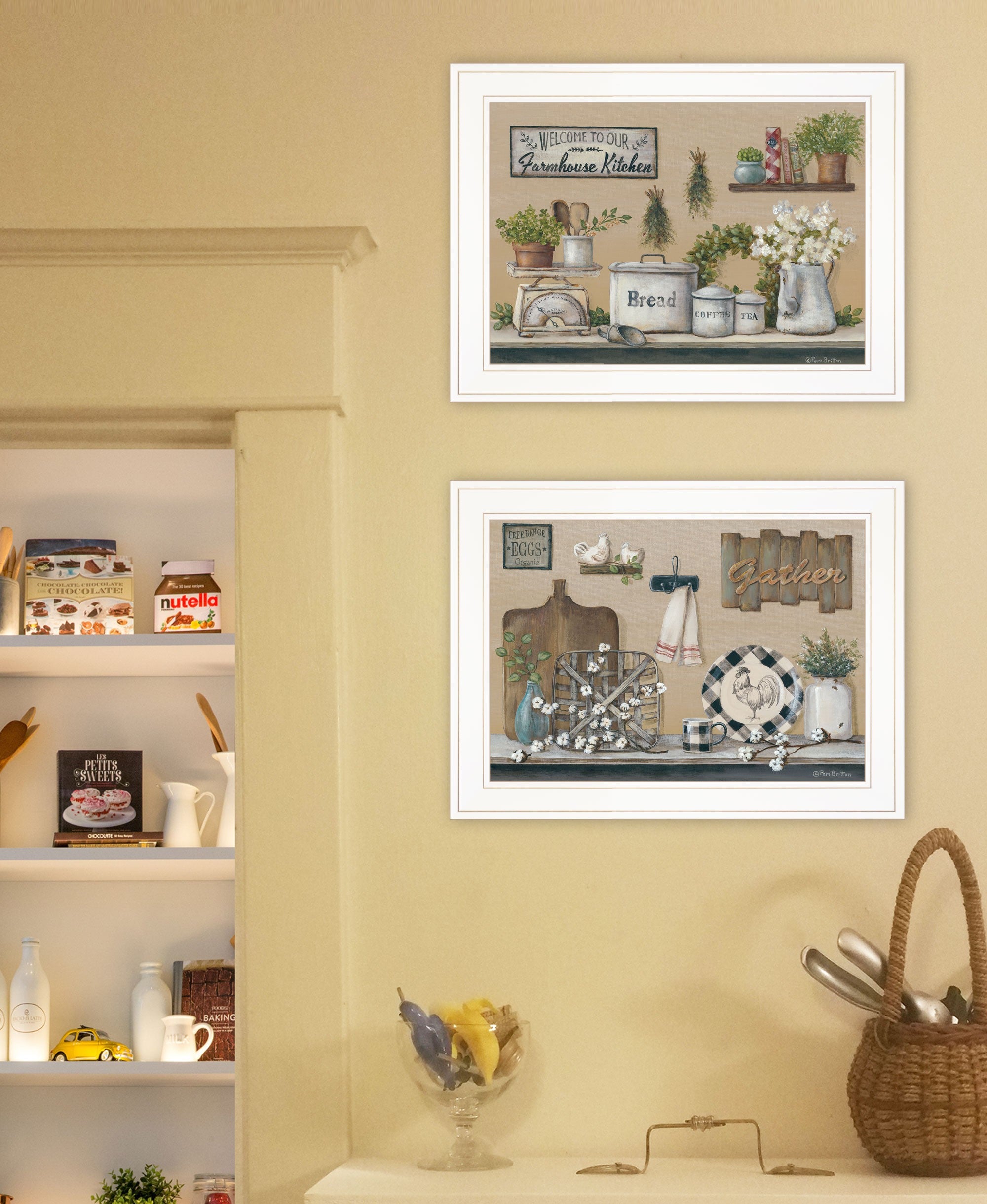 Set Of Two Farmhouse Kitchen 1 White Framed Print Kitchen Wall Art