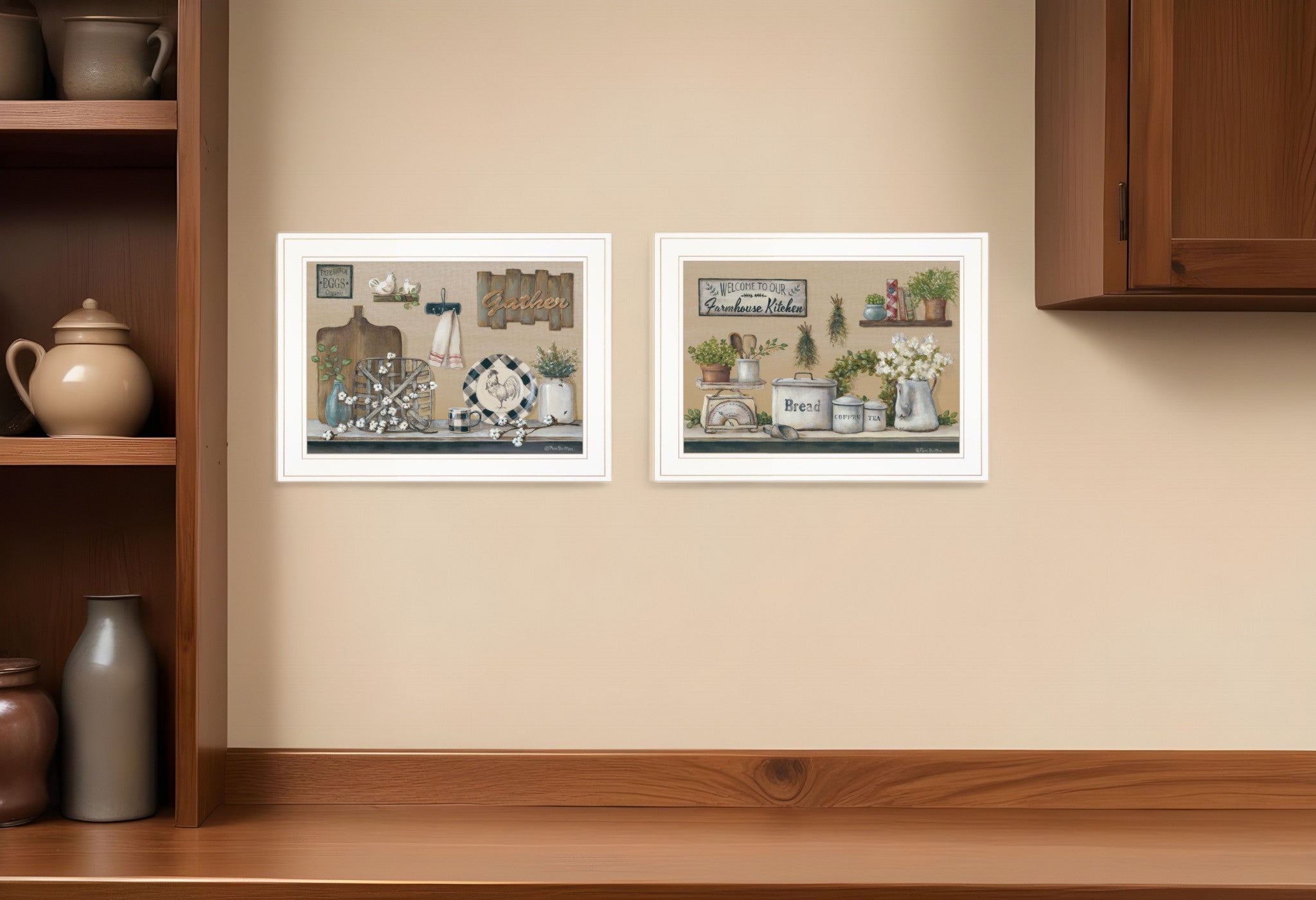 Set Of Two Farmhouse Kitchen 1 White Framed Print Kitchen Wall Art