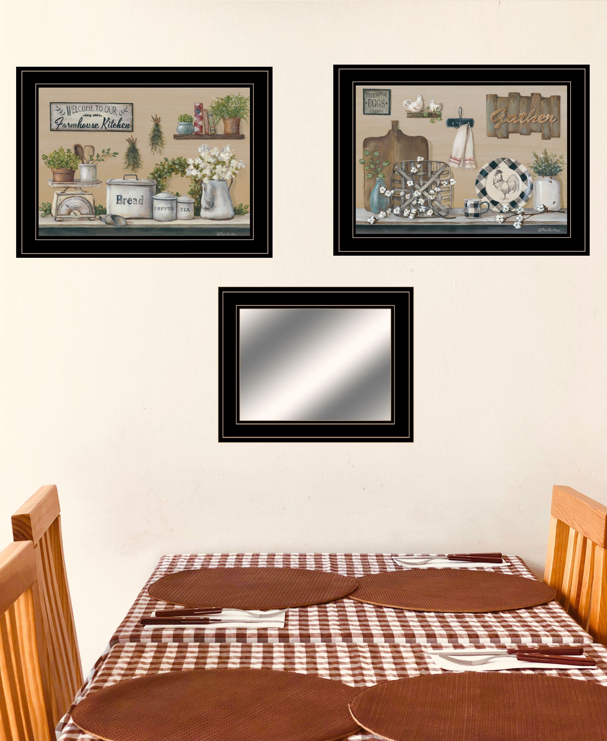 Set Of Three Farmhouse Kitchen 2 Black Framed Print Kitchen Wall Art