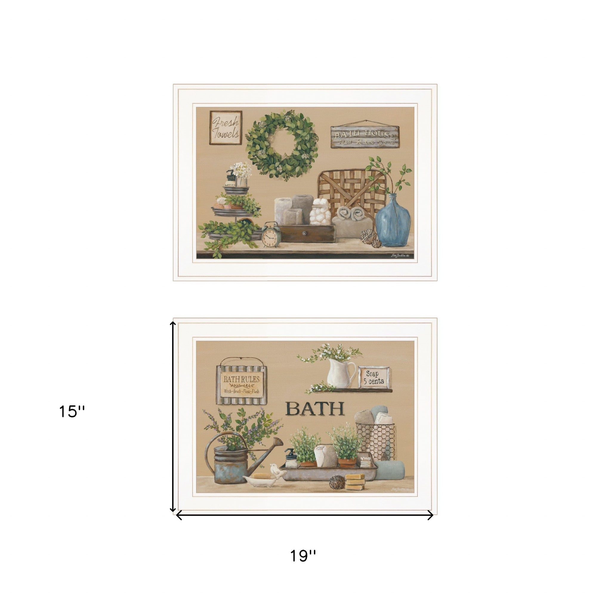 Set Of Two Bath Time 1 White Framed Print Bathroom Wall Art