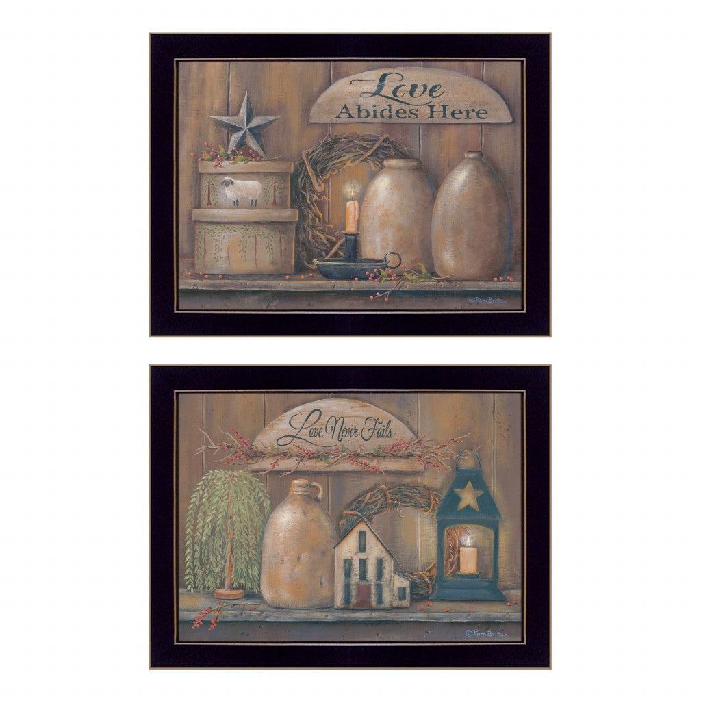 Set Of Two Americana Country Love Sentiment 3 Black Framed Print Wall Art