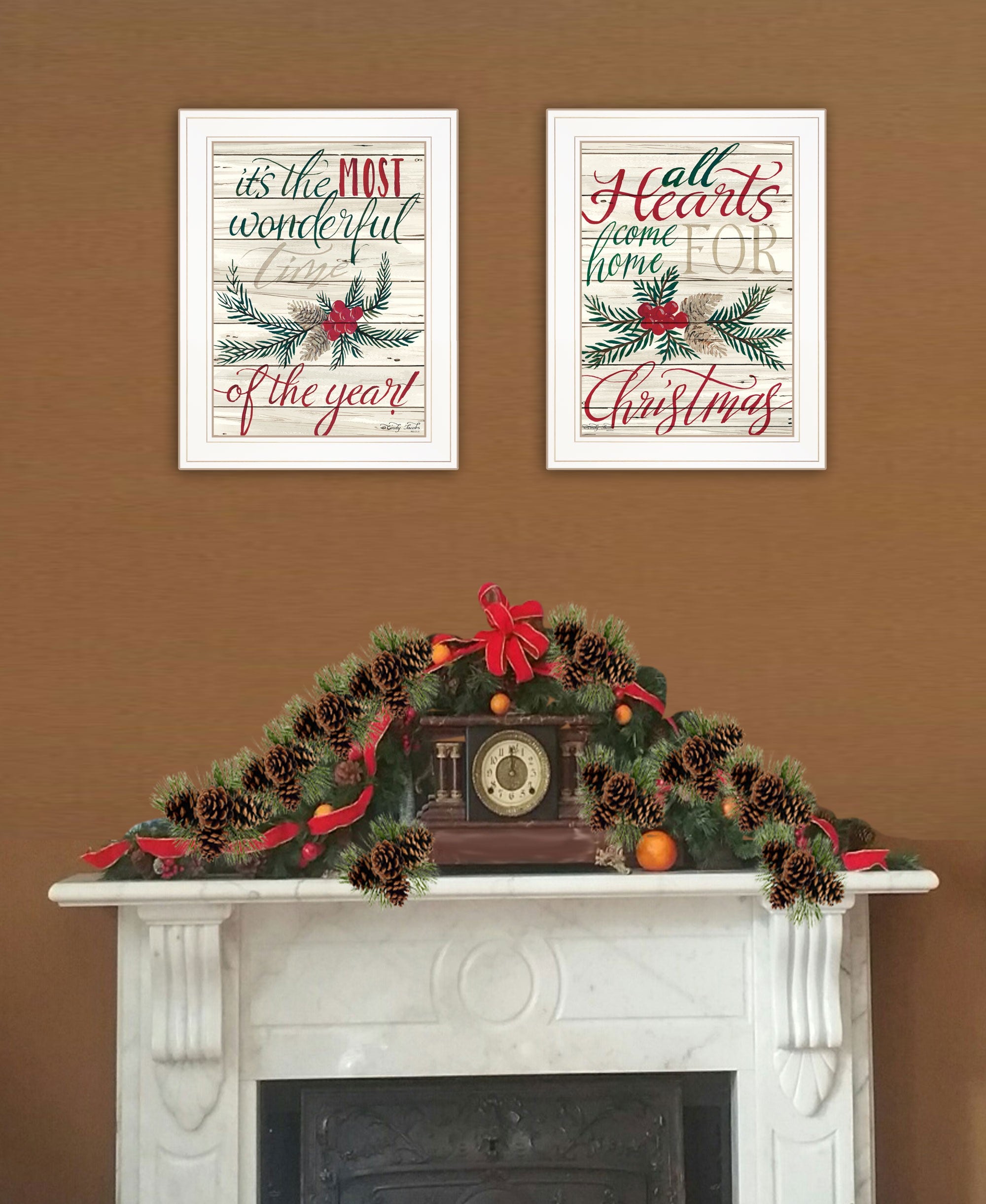 Set Of Two All Heart Come Home For Christmas 1 White Framed Print Wall Art