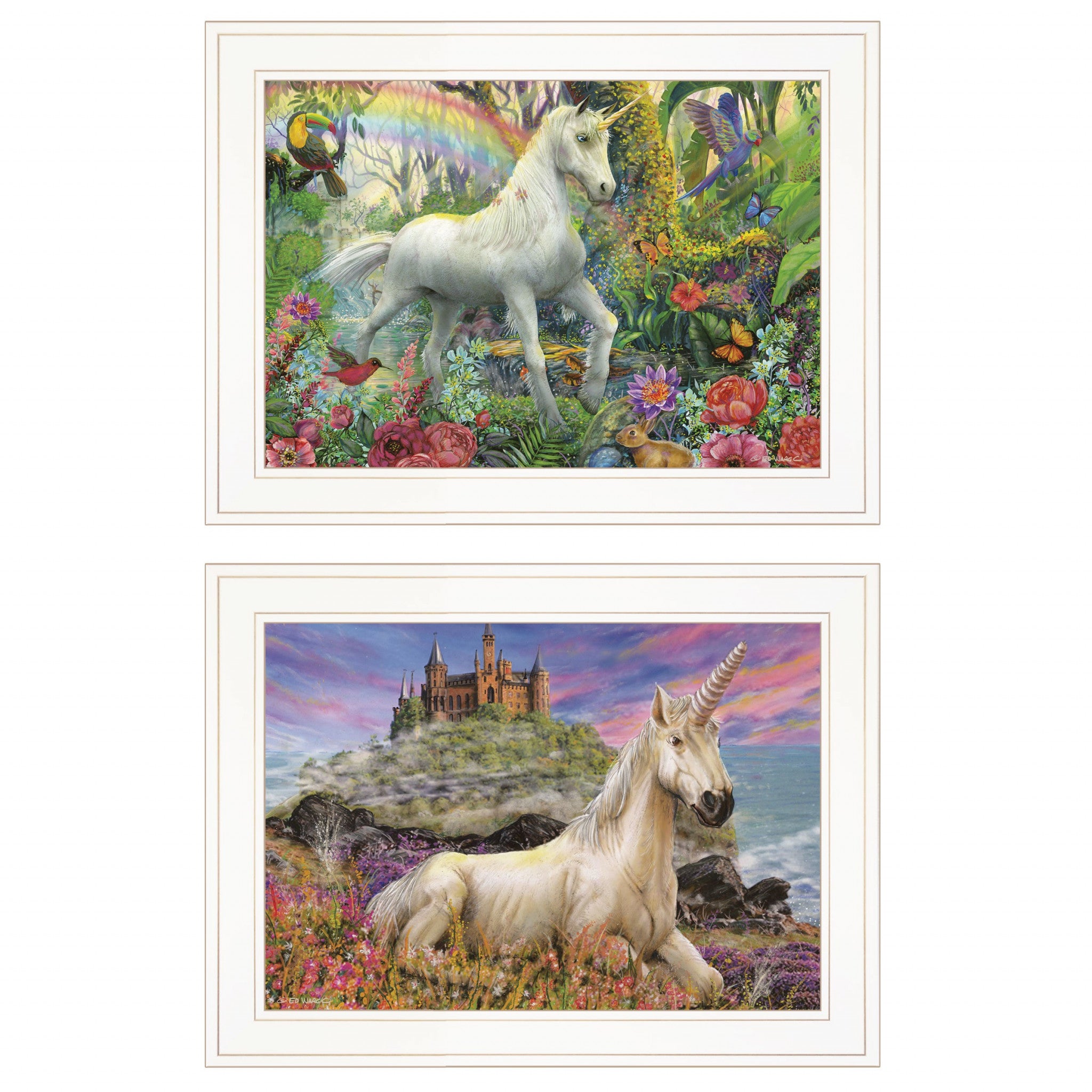 Set Of Two Colorful Unicorns For You White Framed Print Wall Art