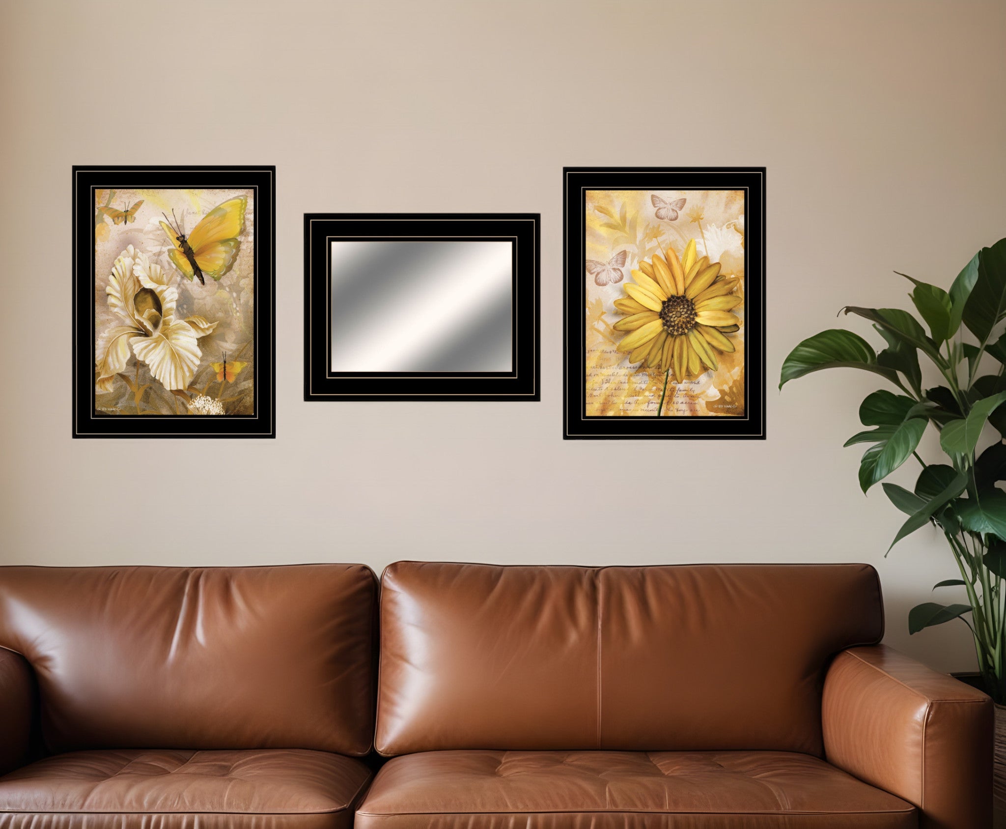 Set Of Three Butterflies 2 Black Framed Print Wall Art