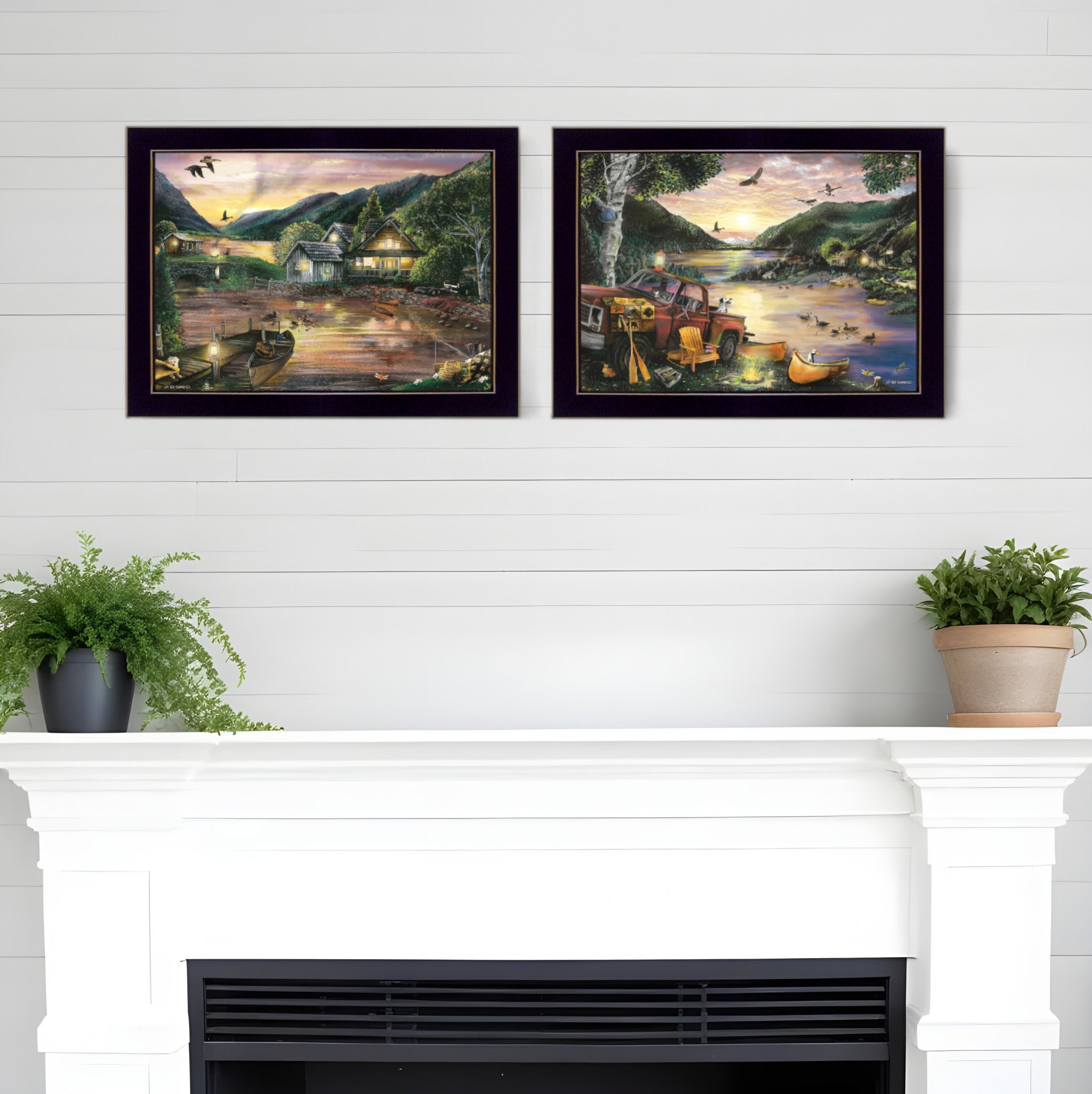 Set Of Two Lakefront Camping 3 Black Framed Print Wall Art