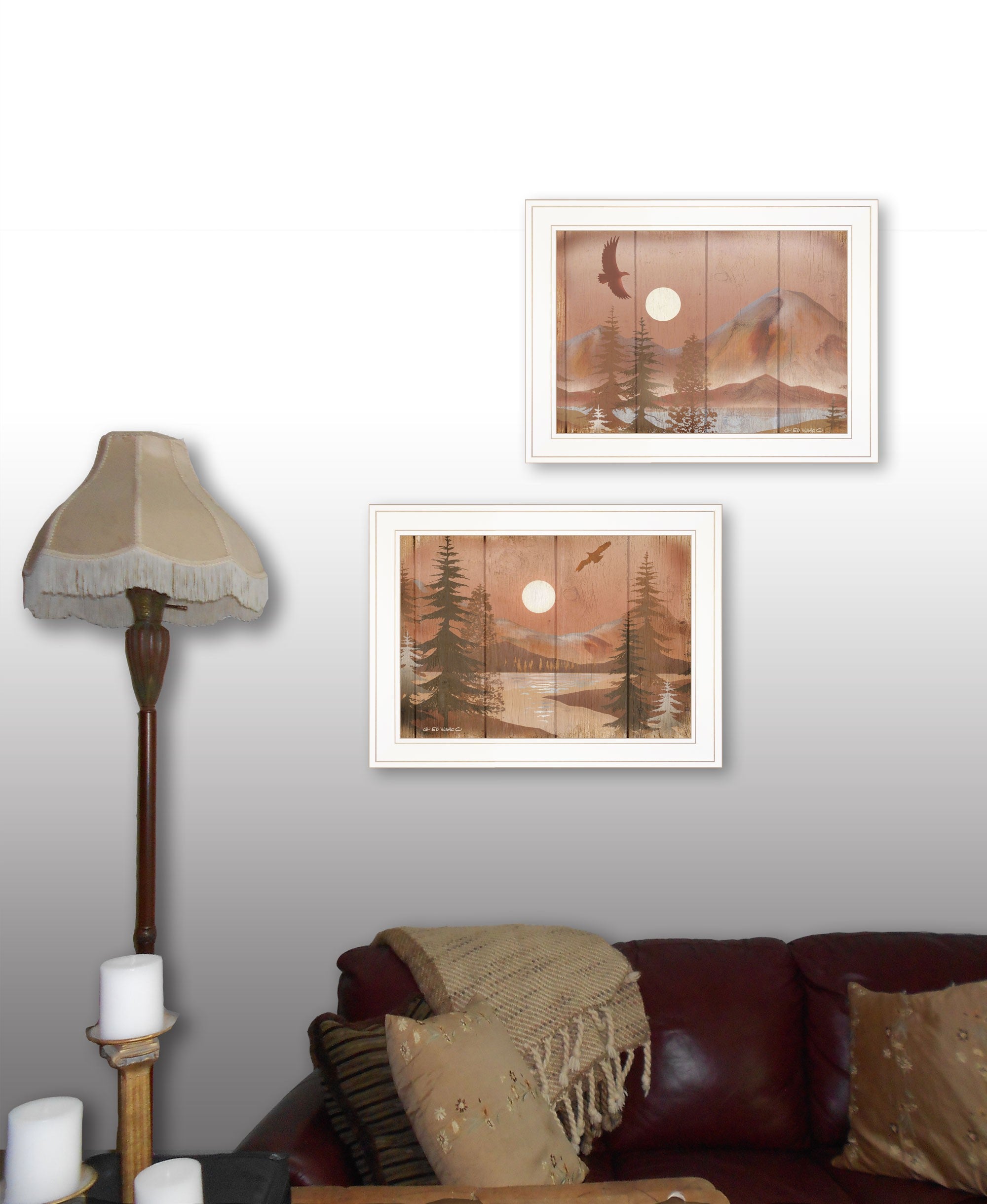 Set Of Two Full Moon I and II 1 White Framed Print Wall Art