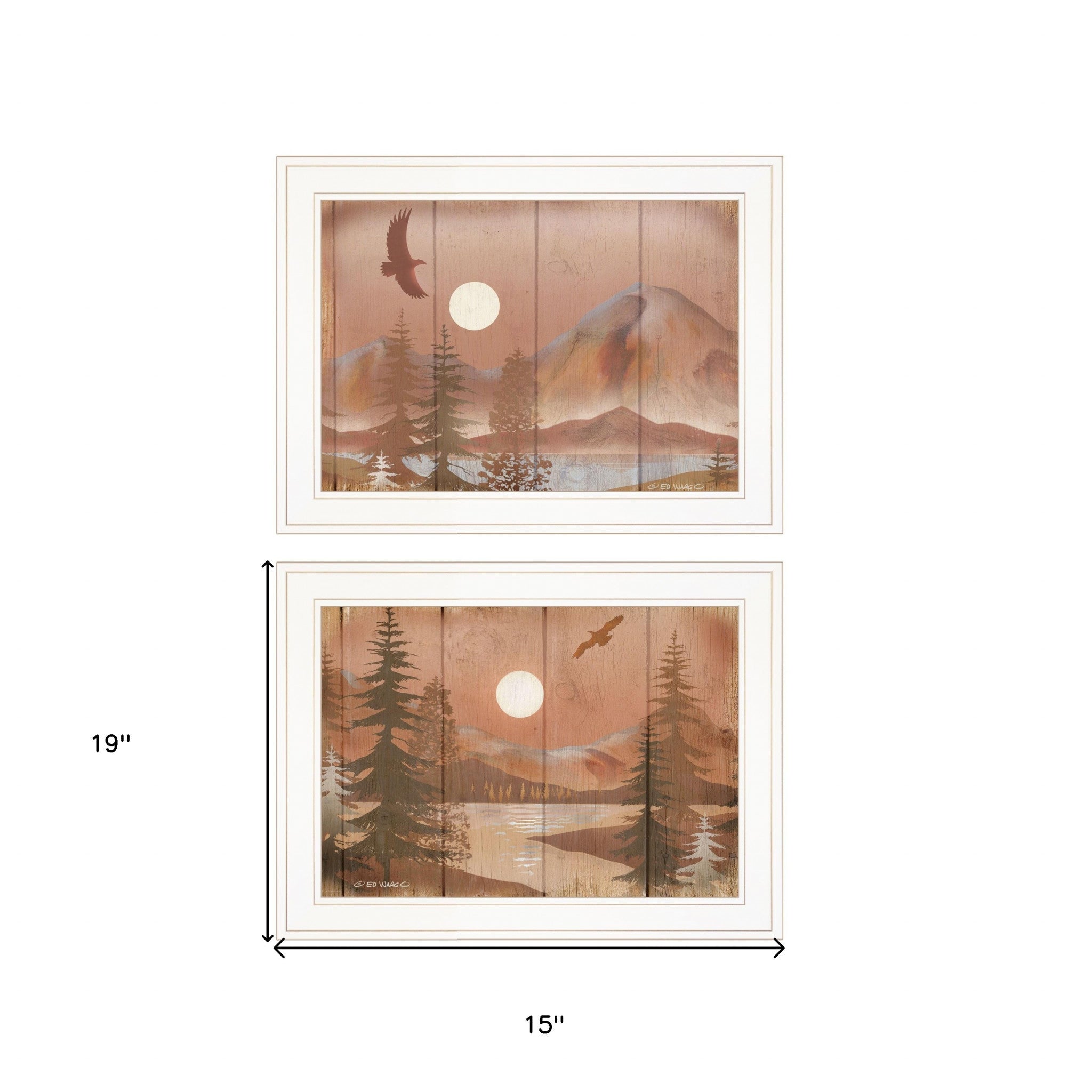 Set Of Two Full Moon I And II 1 White Framed Print Wall Art