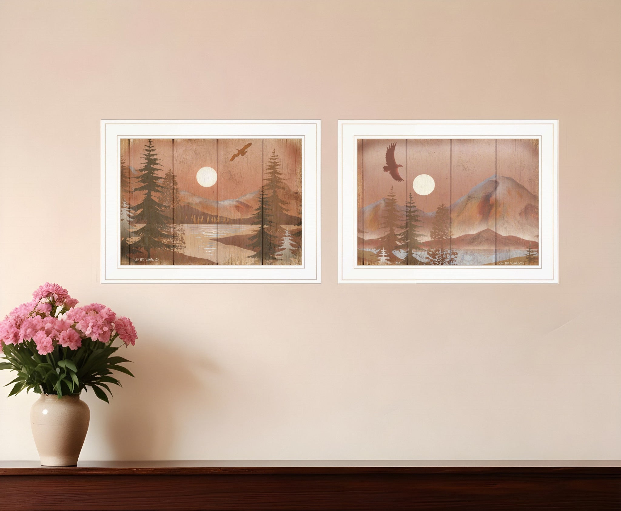 Set Of Two Full Moon I and II 1 White Framed Print Wall Art