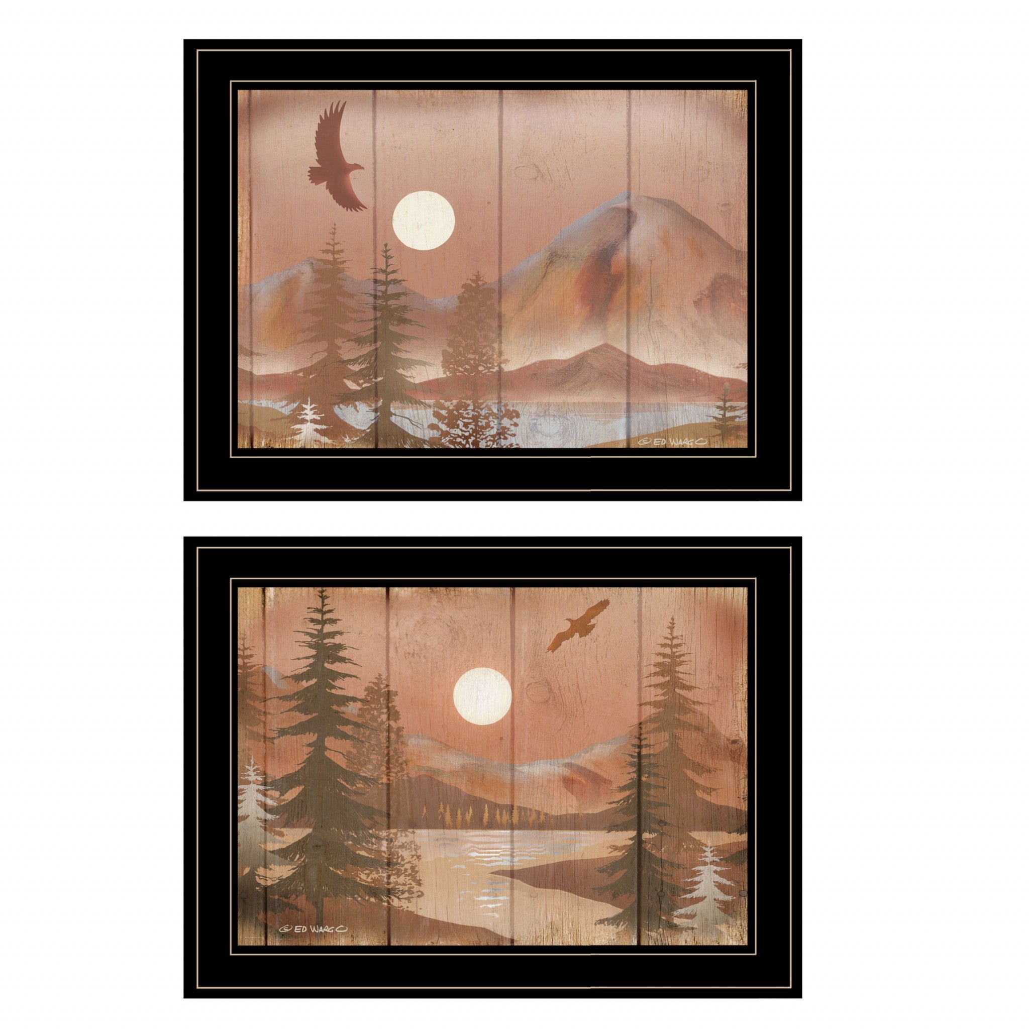 Set Of Two Full Moon I And II 2 Black Framed Print Wall Art