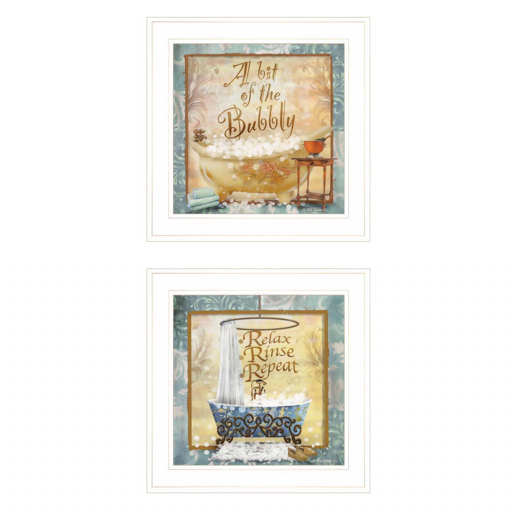 Set Of Two A Bit of Bubbly 1 White Framed Print Bathroom Wall Art