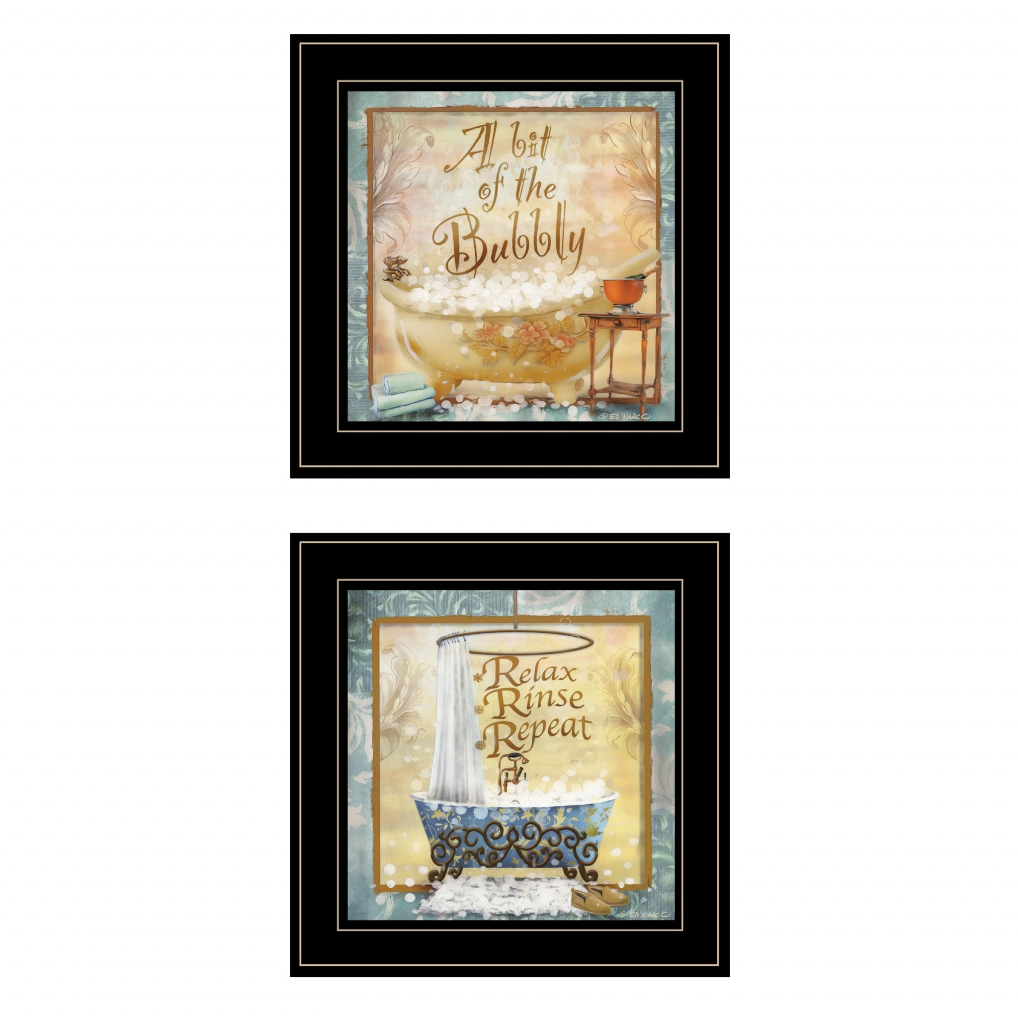 Set Of Two A Bit Of Bubbly 2 Black Framed Print Bathroom Wall Art