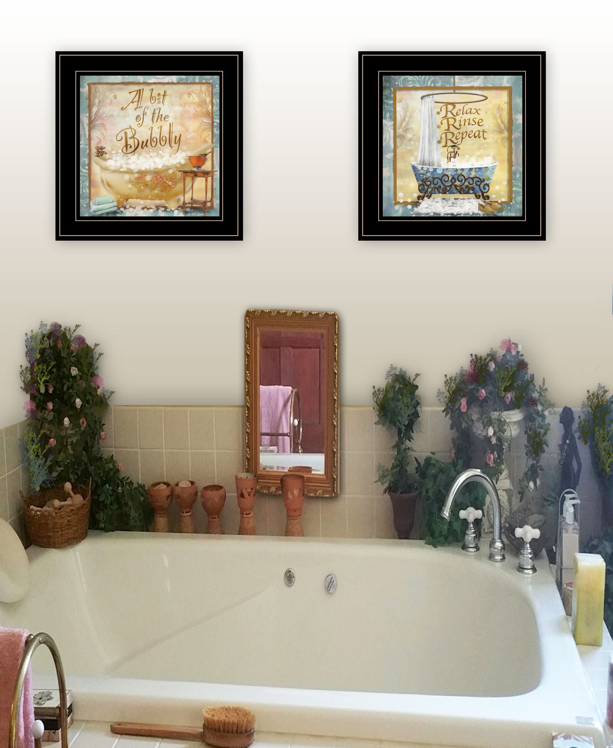 Set Of Two A Bit Of Bubbly 2 Black Framed Print Bathroom Wall Art