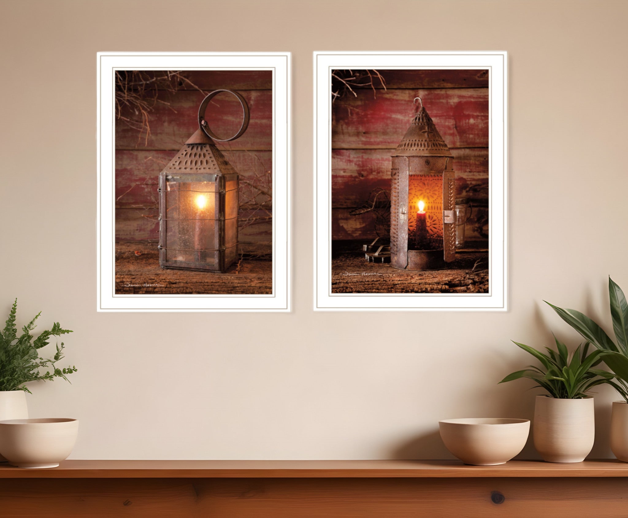 Set Of Two Innkeepers Lantern 1 White Framed Print Wall Art