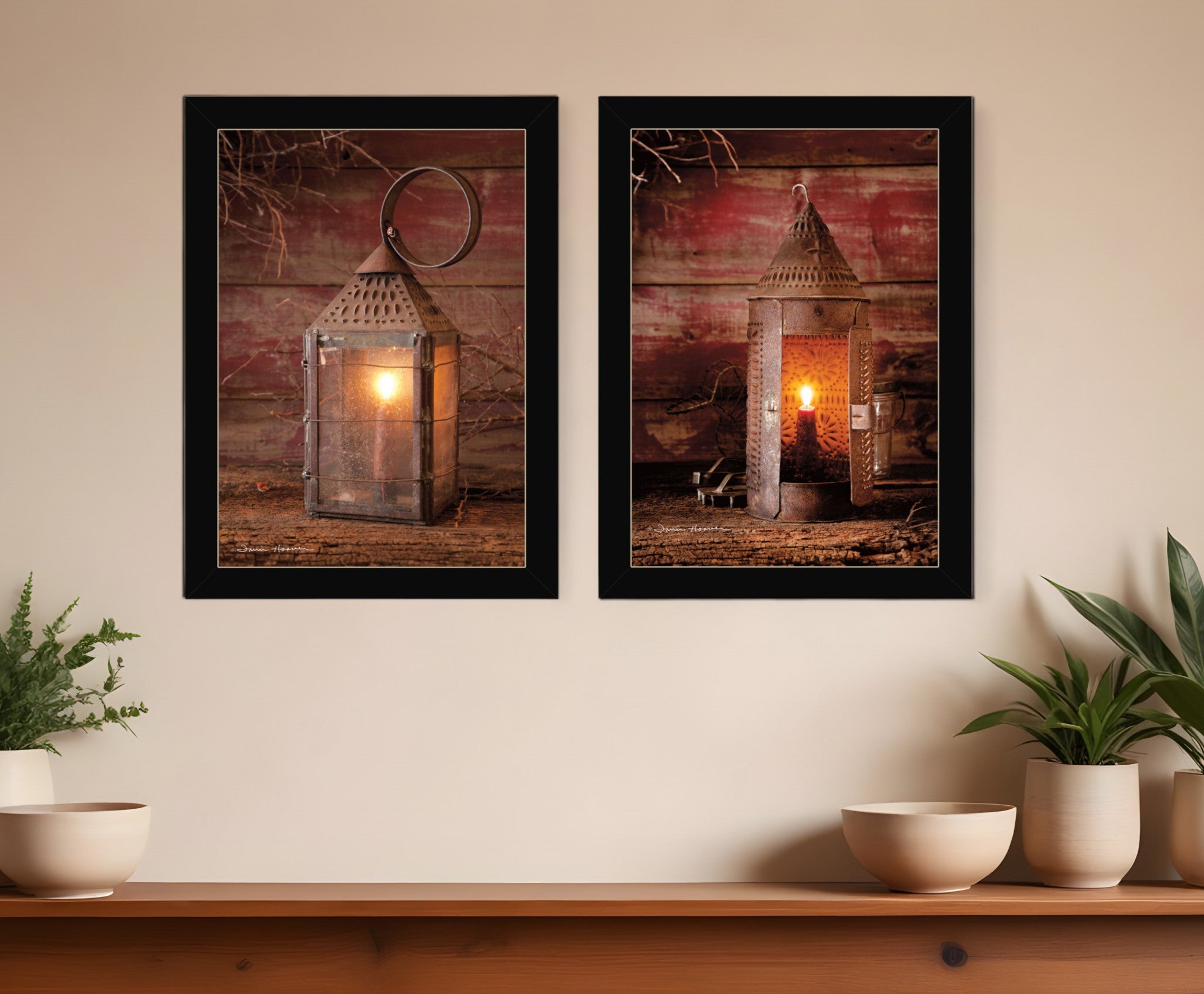 Set Of Two Innkeepers Lantern 3 Black Framed Print Wall Art