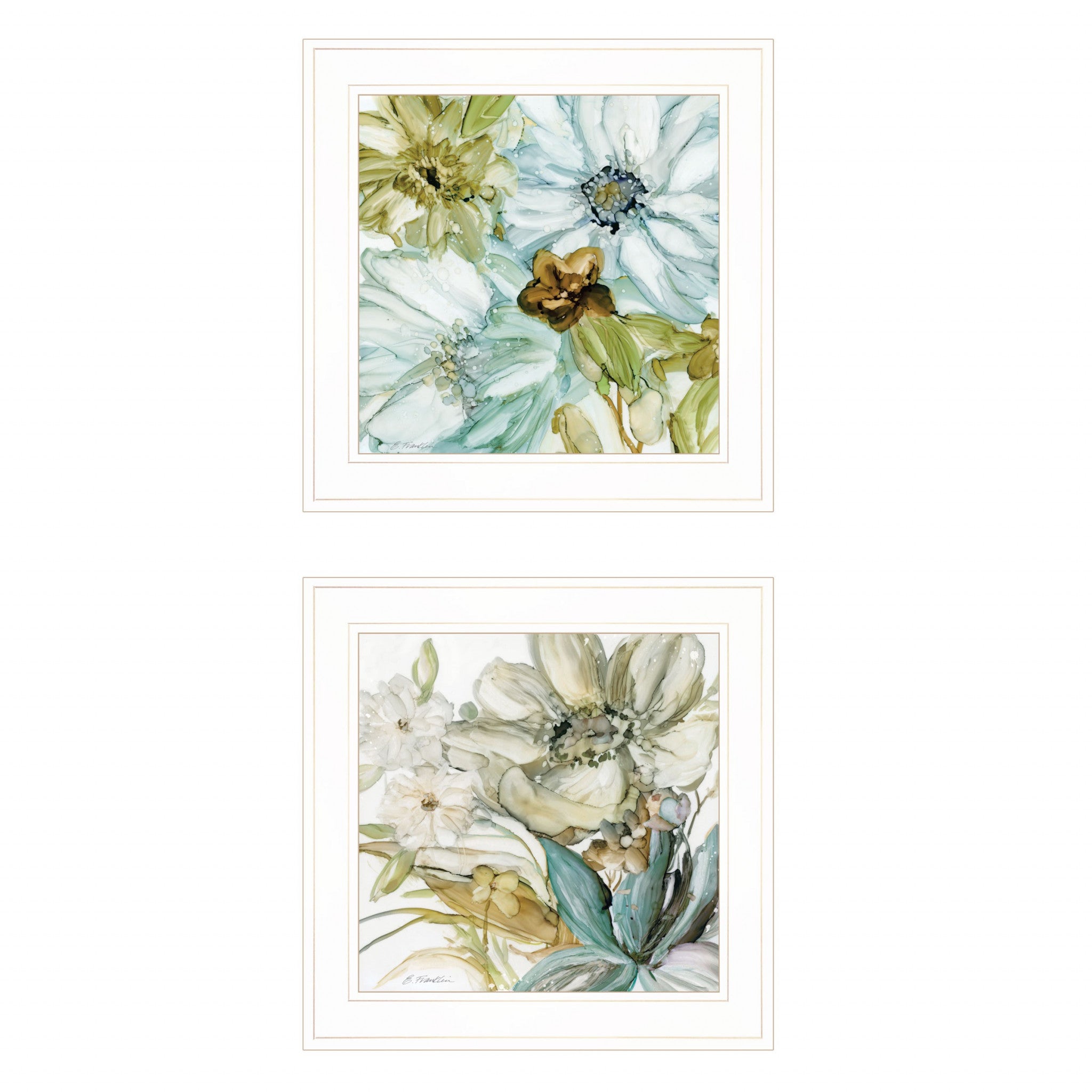 Set Of Two Sea Glass Palette Floral White Framed Print Wall Art