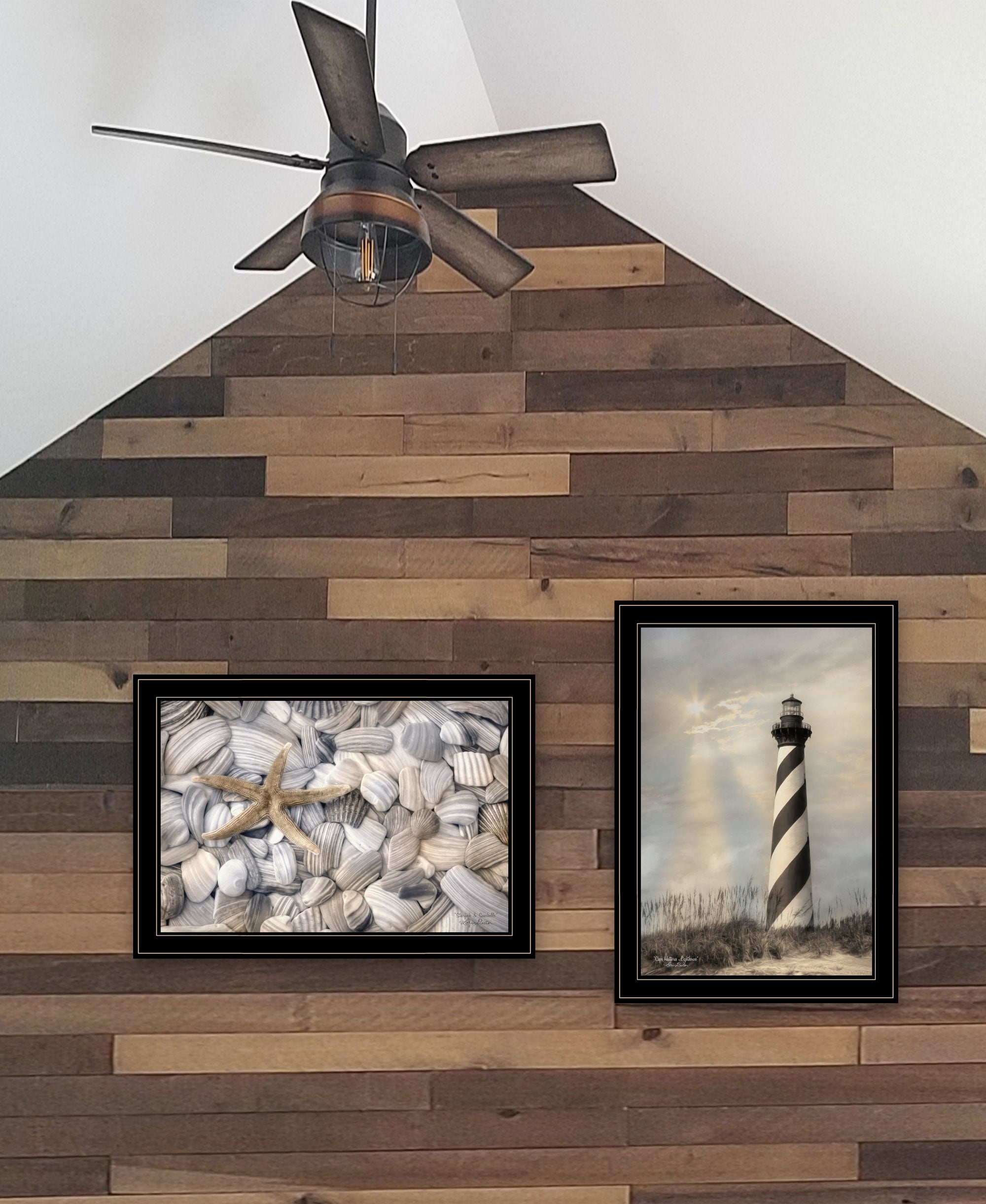 Set Of Two Cape Hatteras Lighthouse And Sea Shells 4 Black Framed Print Wall Art