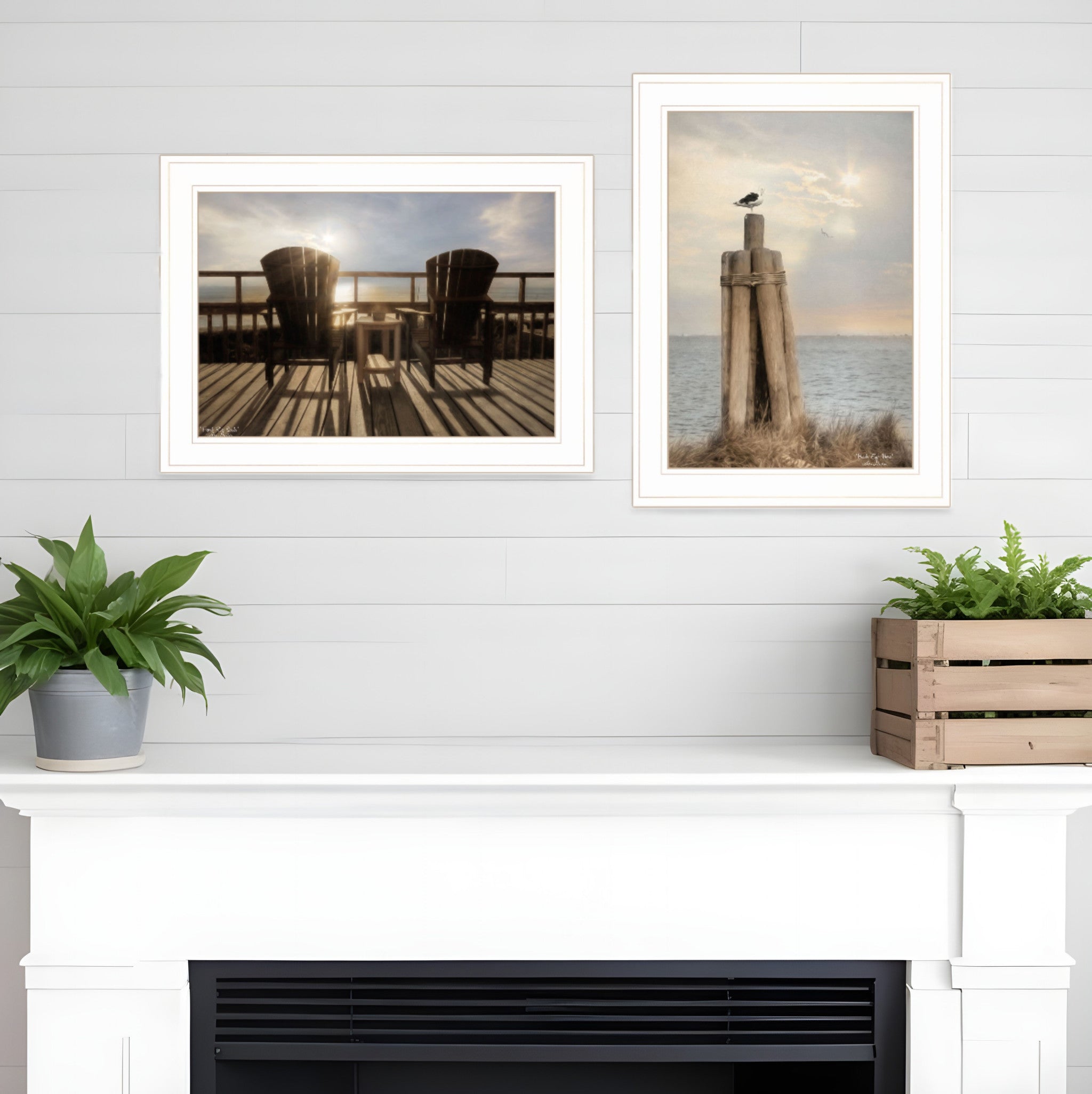 Set Of Two By The Sea White Framed Print Wall Art