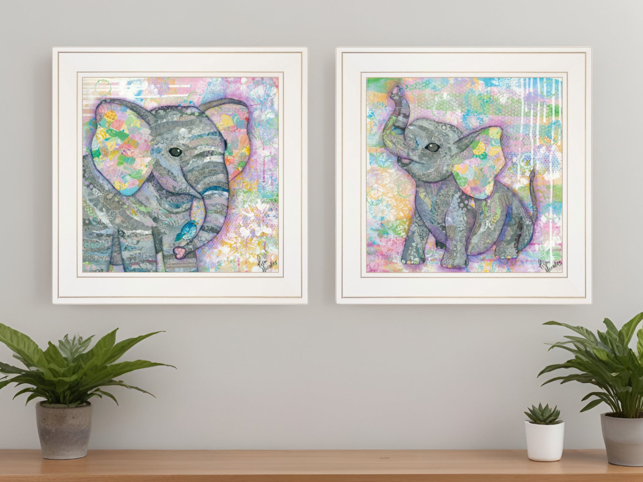 Set Of Two Elephant I and II 1 White Framed Print Wall Art