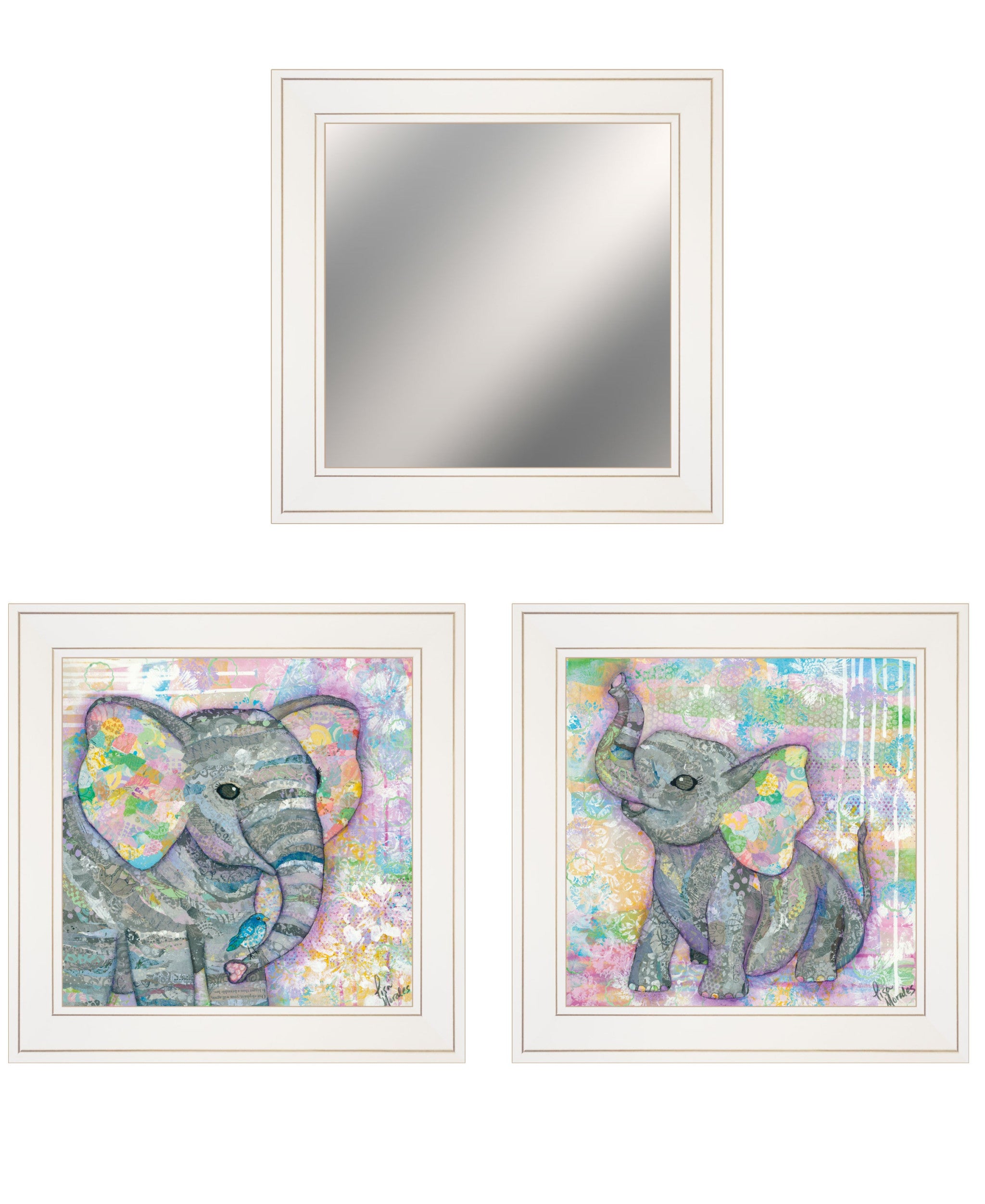 Set Of Three Elephant I And Ii 1 White Framed Print Wall Art