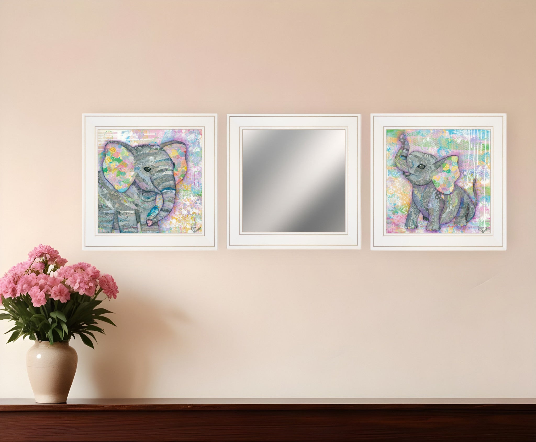 Set Of Three Elephant I And Ii 1 White Framed Print Wall Art