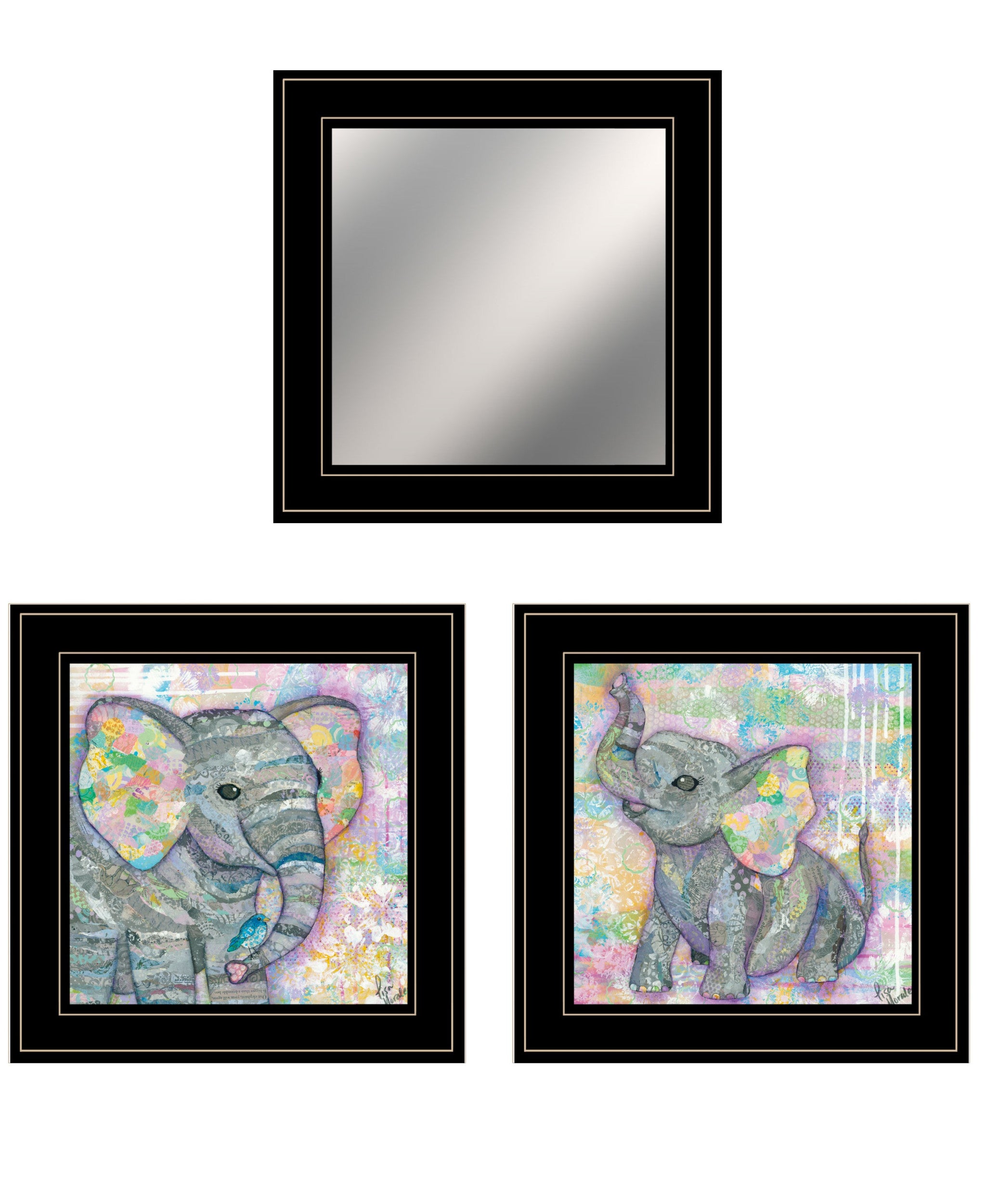 Set Of Three Elephant I And Ii 3 Black Framed Print Wall Art